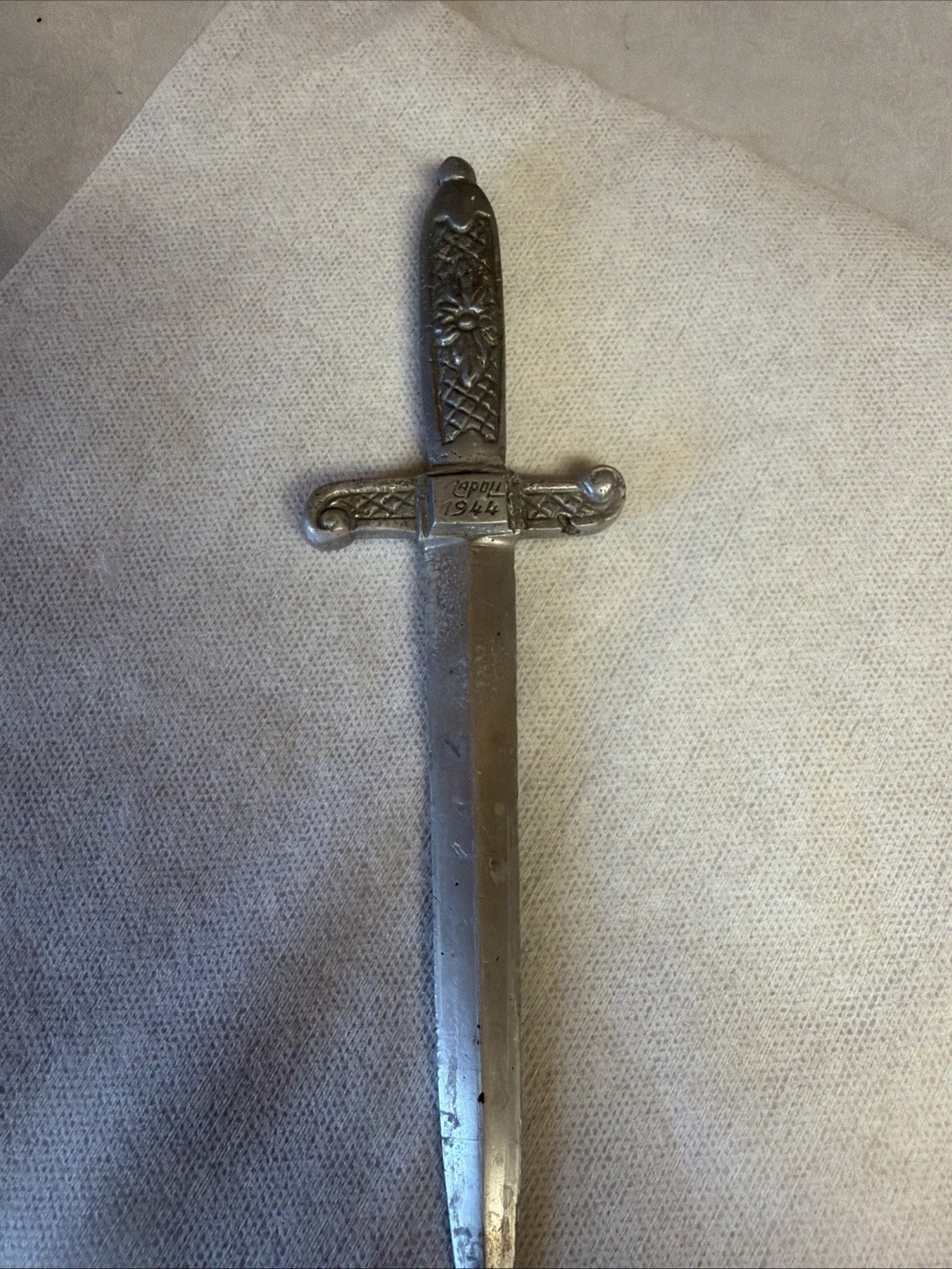 Vintage 1944 Naples Italy World War 2 Pewter Dagger Knife Style Letter Opener