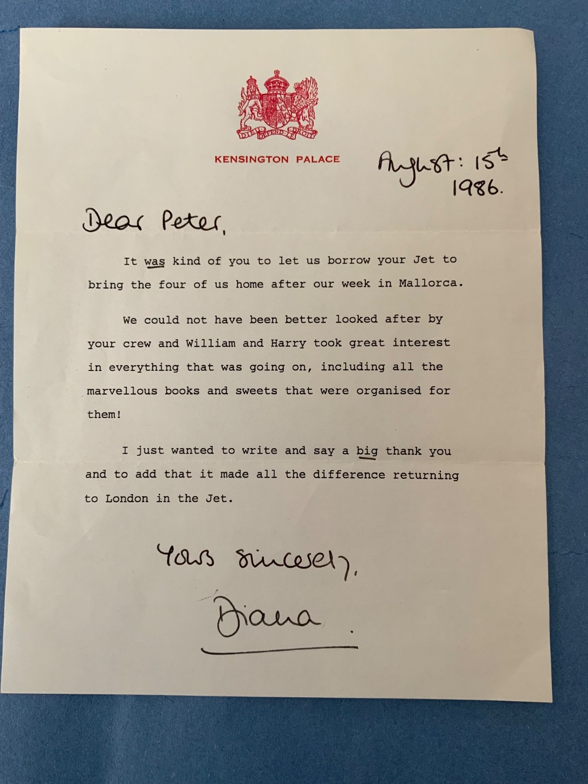 Princess Diana - wonderful hand signed letter - great content