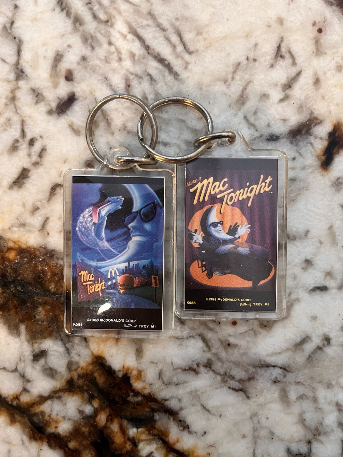 Pair Of Vintage Mac Tonight Keychain McDonald's 1988 Ko90 Mac Tonight Keychain