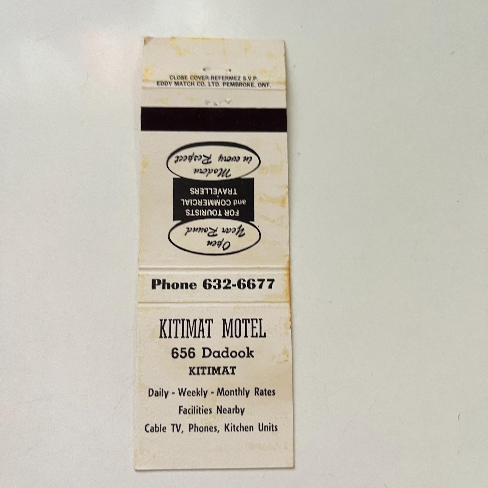 Kitimat Motel Tourists & Commercial Travellers Vintage Matchbook Cover TMB76-4