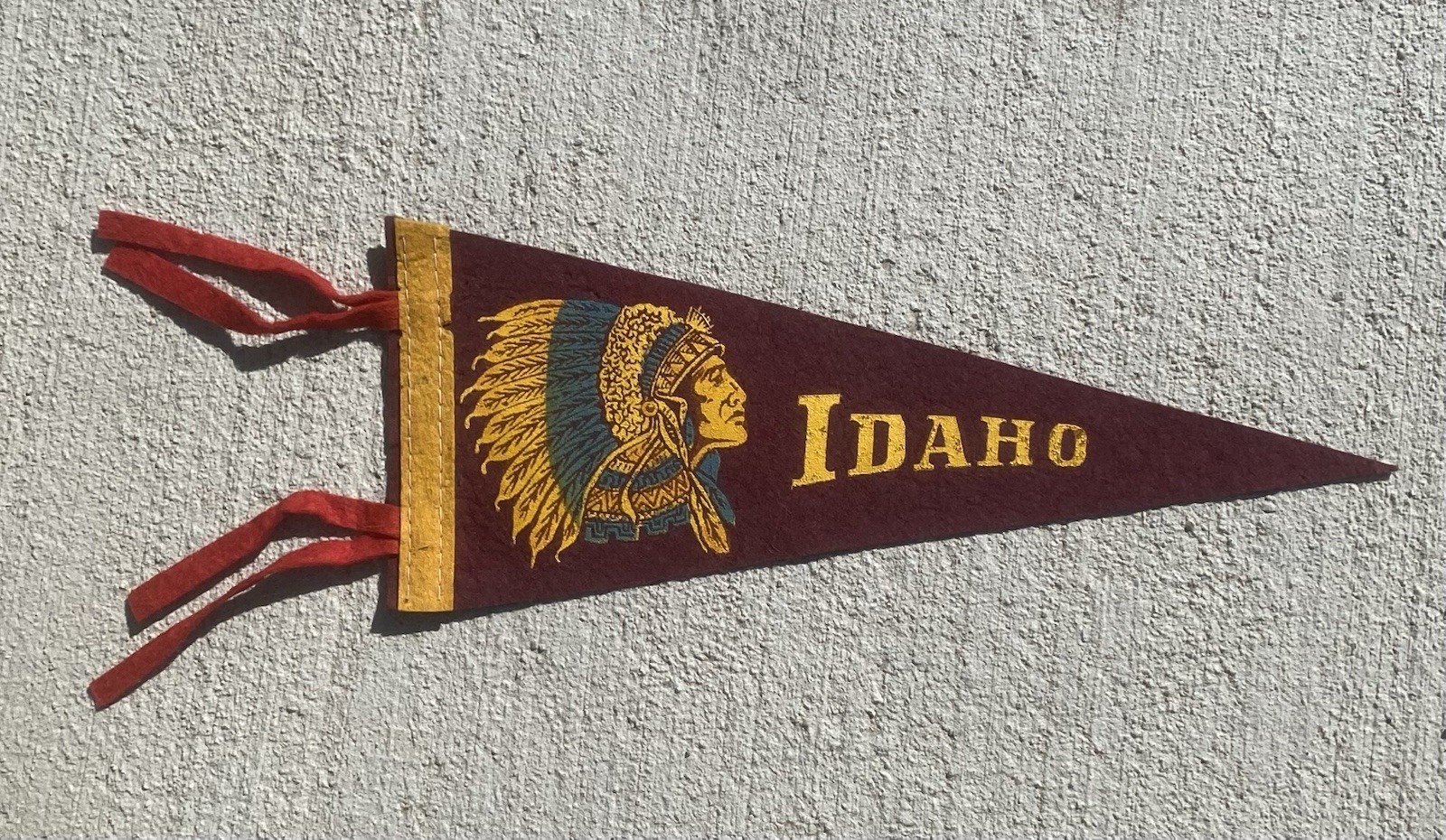 Vintage 1950s Idaho Souvenir Felt Pennant 11” Native American Chief Indian Rare Vintage 1950s Idaho Souvenir Felt Pennant 11” Native American Chief Indian Rare