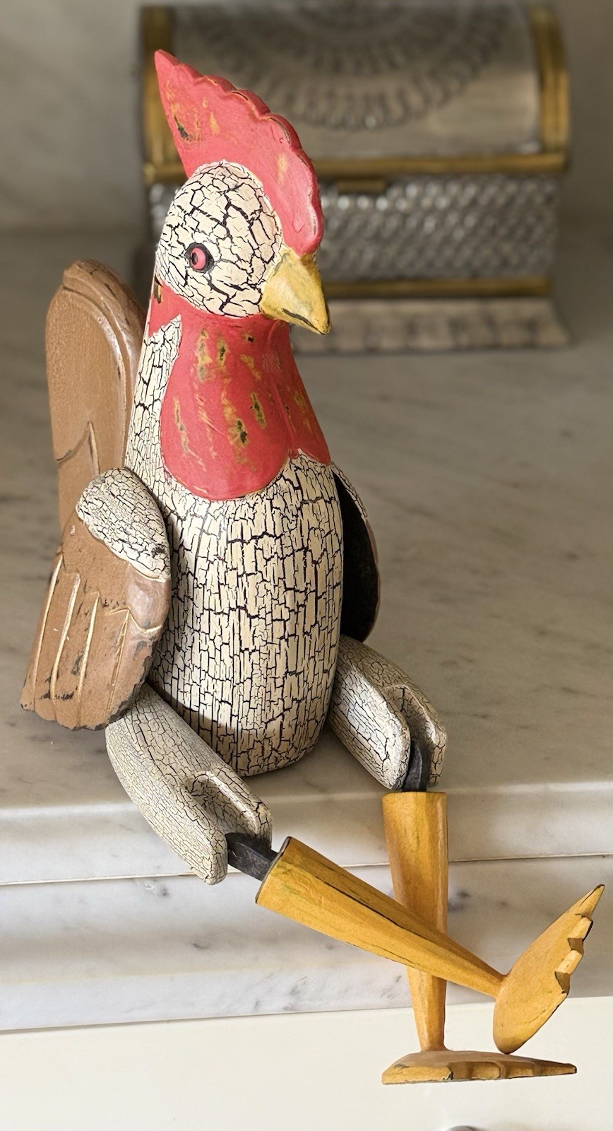 Vintage Hand-Painted Hinged & Jointed Wooden Folk Art Rooster Shelf Sitter Vintage Hand-Painted Hinged & Jointed Wooden Folk Art Rooster Shelf Sitter