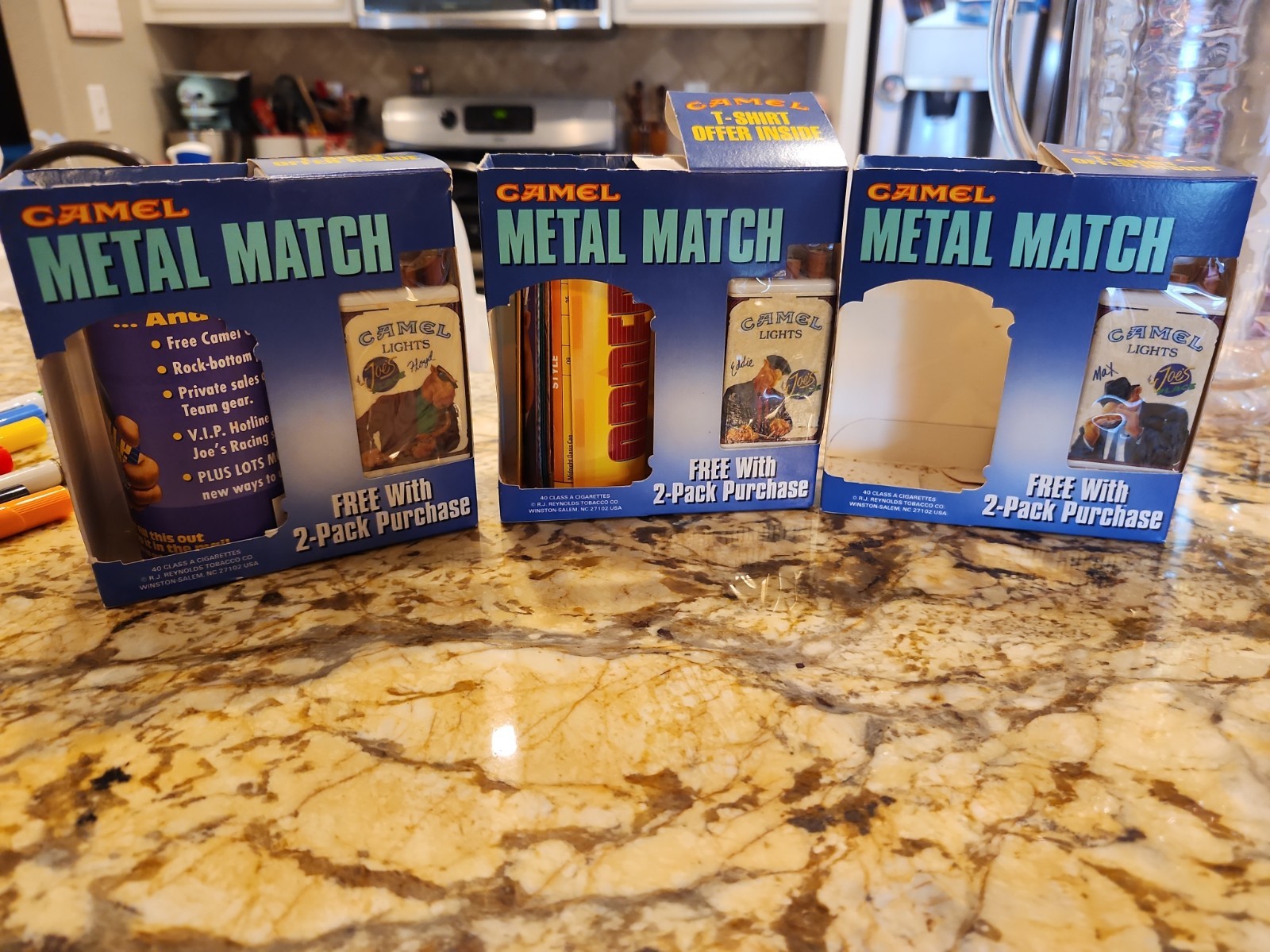 Joe Camel metal match new Lot Of 3 in original box. JOES PLACE-FLOYD MAX EDDIE