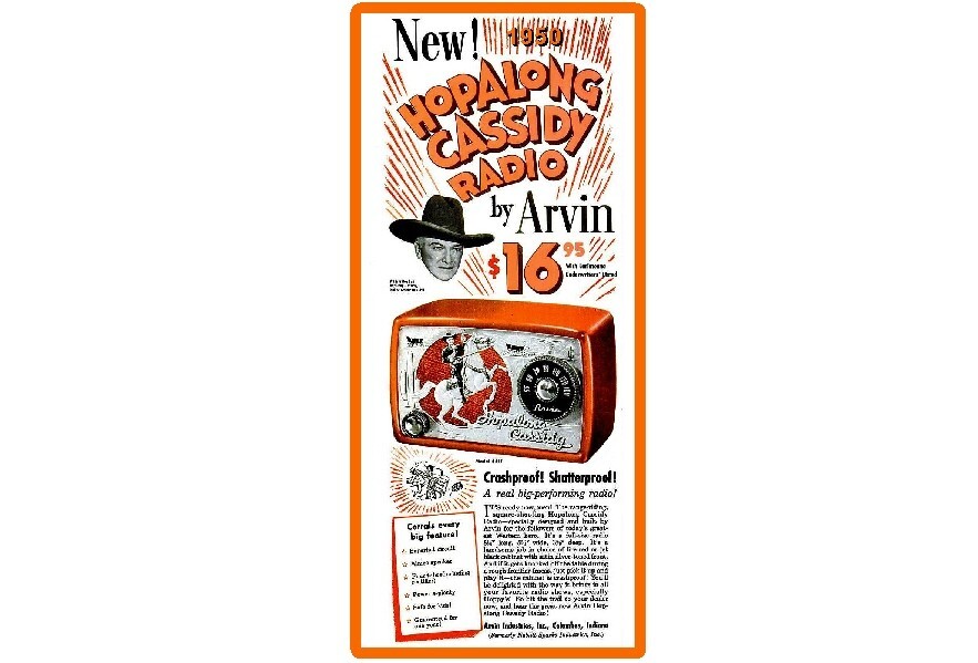 1950 Arvin Radio Hopalong Cassidy Radio Ad Refrigerator / Toolbox  Magnet