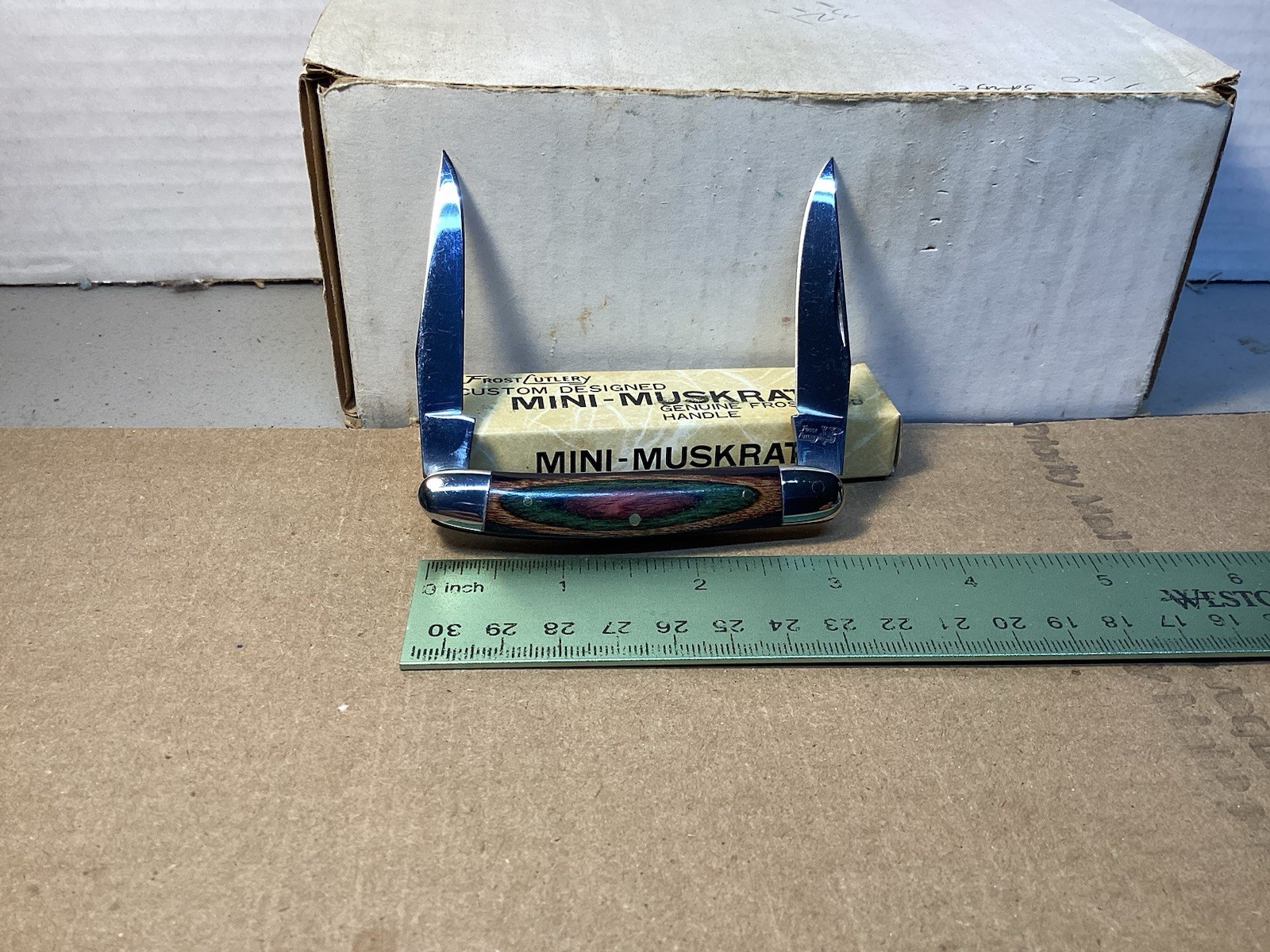 VINTAGE FROST JAPAN 74 MINI-MUSKRAT FROSTWOOD HANDLES. UNUSED IN BOX