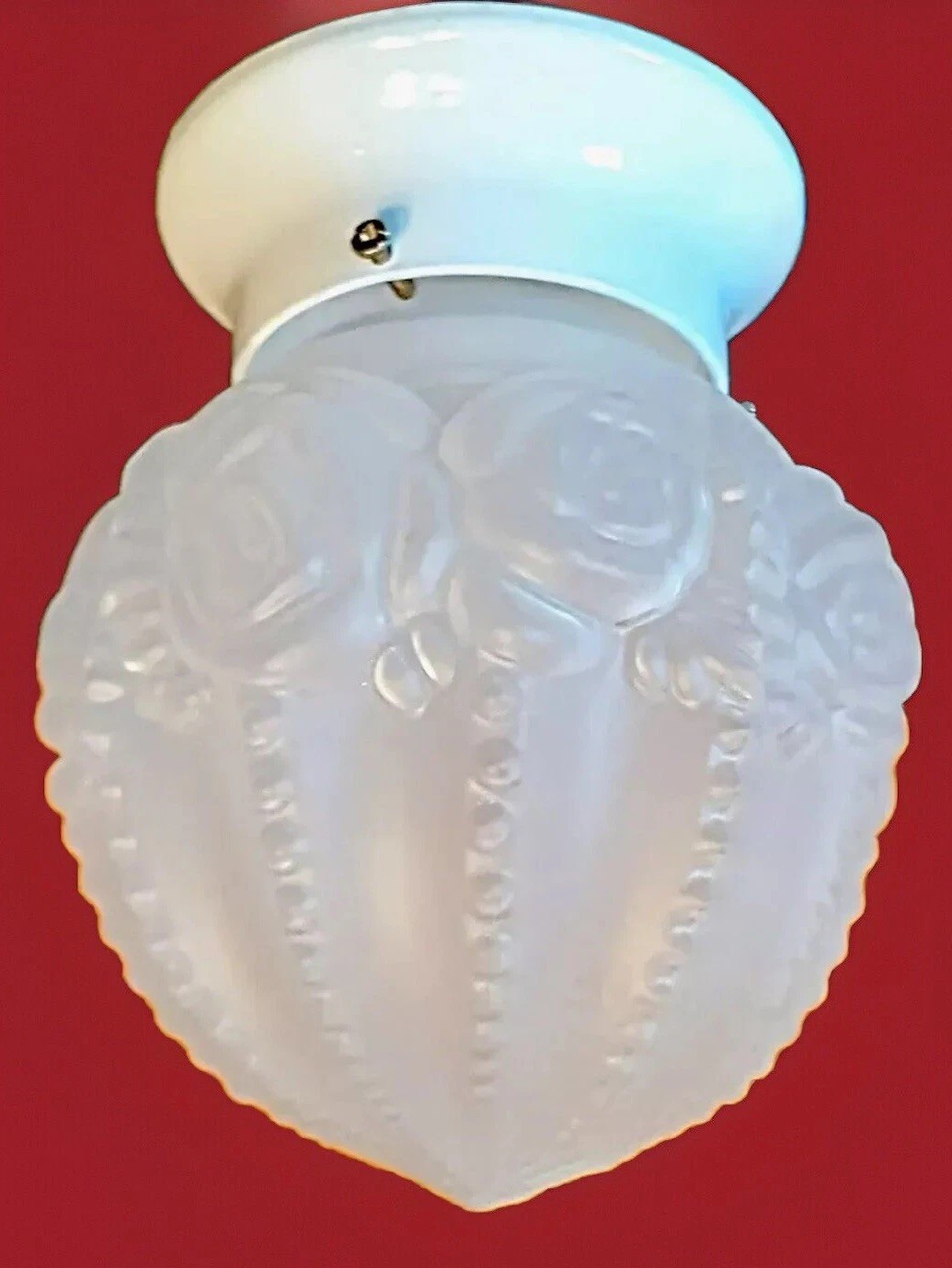 Vintage 1950's-60's Victorian Mid Century Dainty 3D Rose's Glass Light Fixture 
