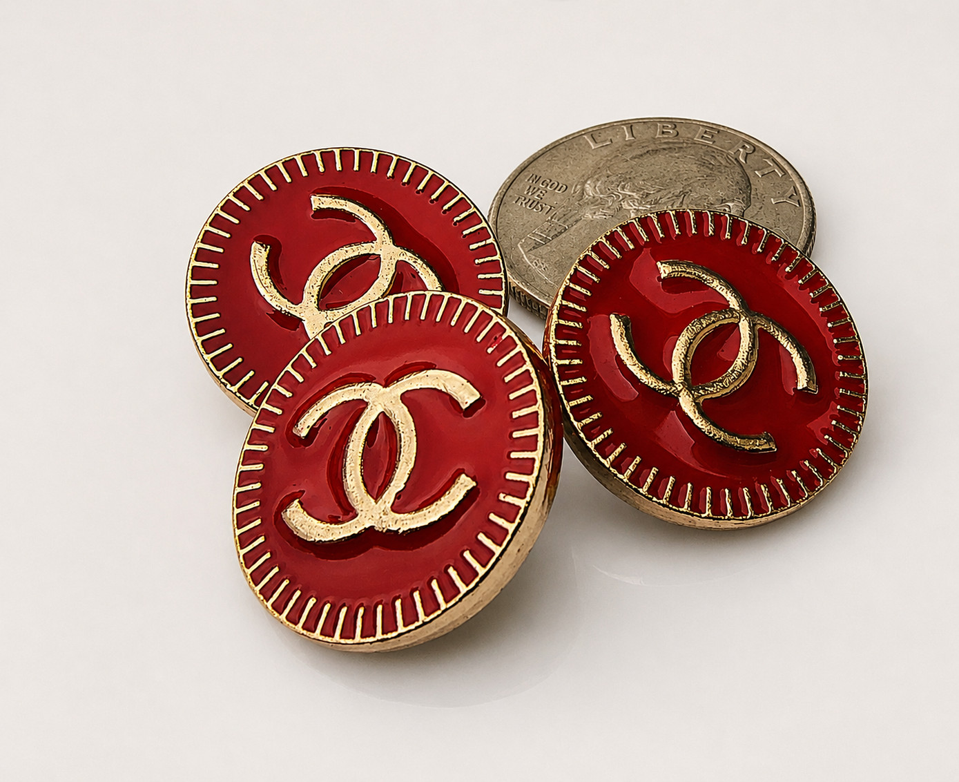 4 PCS Chanel CC Logo Stamped Round Red Gold Tone Buttons 20mm Set of 4