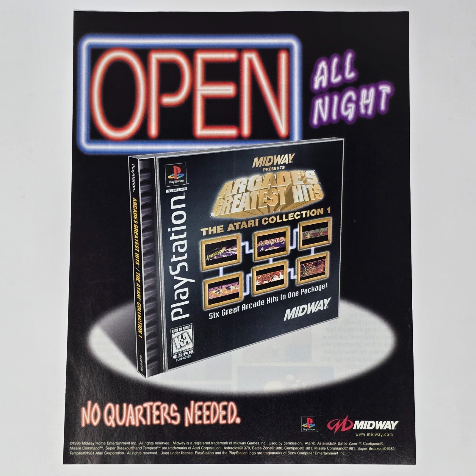 Midway Arcade\'s Greatest Hits PlayStation 1 PS1 Open Print Ad/Poster Promo Art