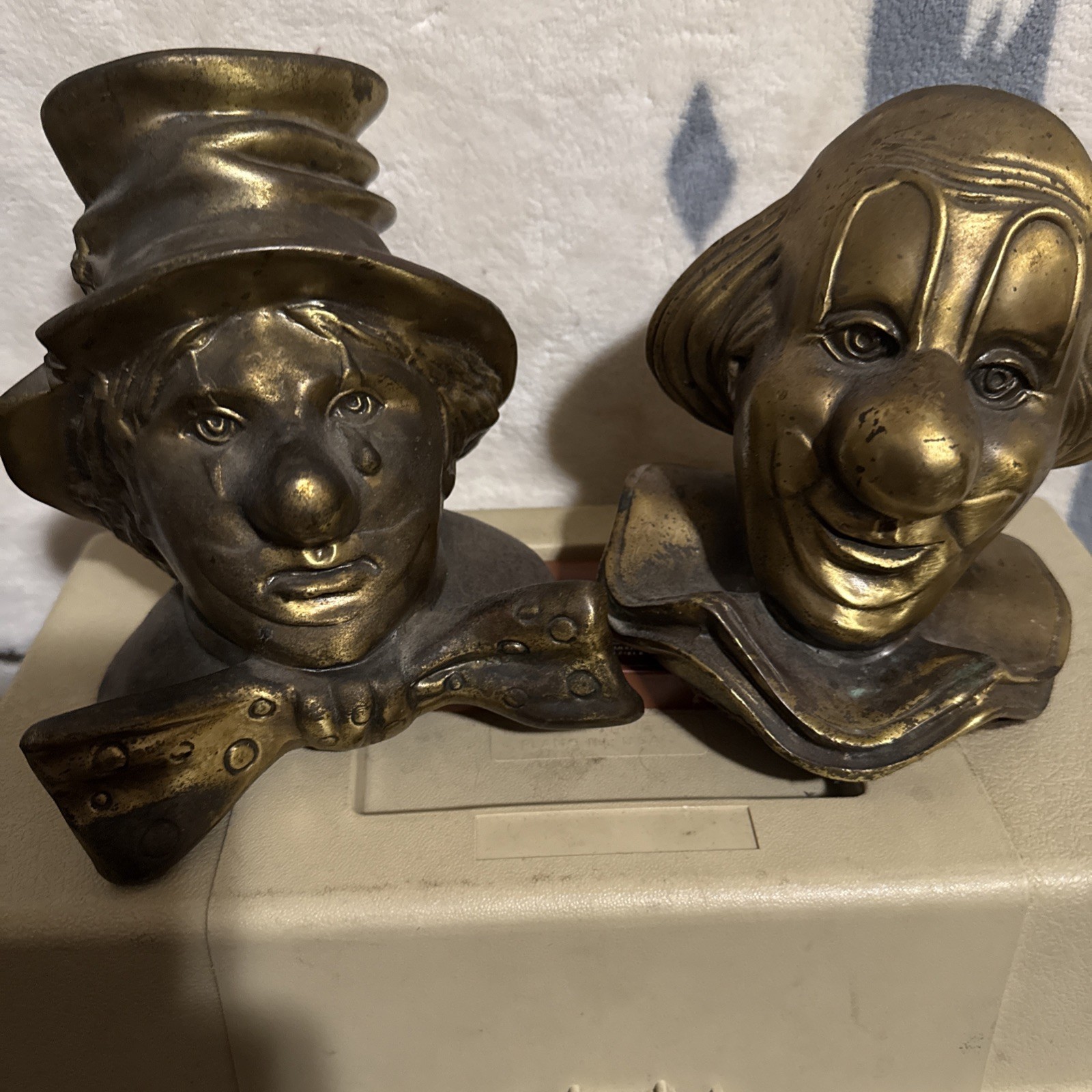 Vintage Solid Brass Clown Bookends, Emmet Kelly Clarabell Style By PM Craftsman Vintage Solid Brass Clown Bookends, Emmet Kelly Clarabell Style By PM Craftsman