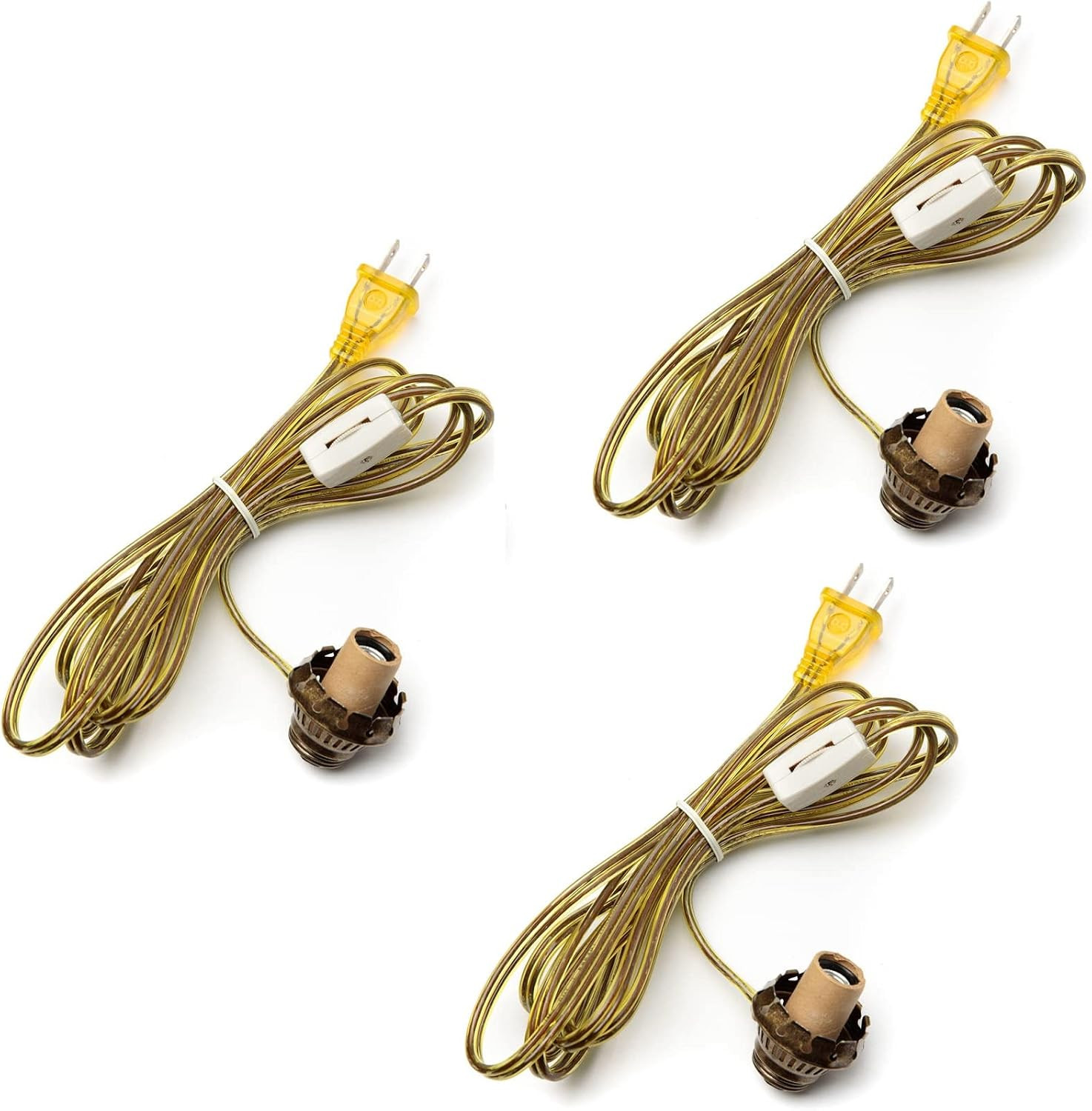 Group of 3 Antique Brass Electric Wiring Lamp Kits for Crafting and Lamp Making