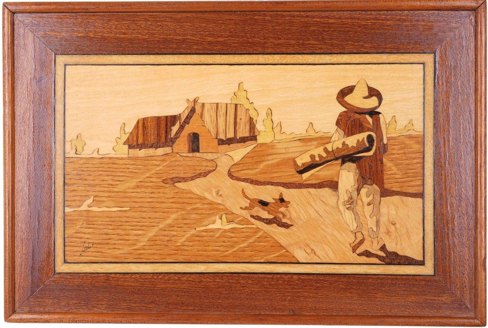 c1930\'s Jesus Salmon Art Deco Mexican Marquetry wood plaque
