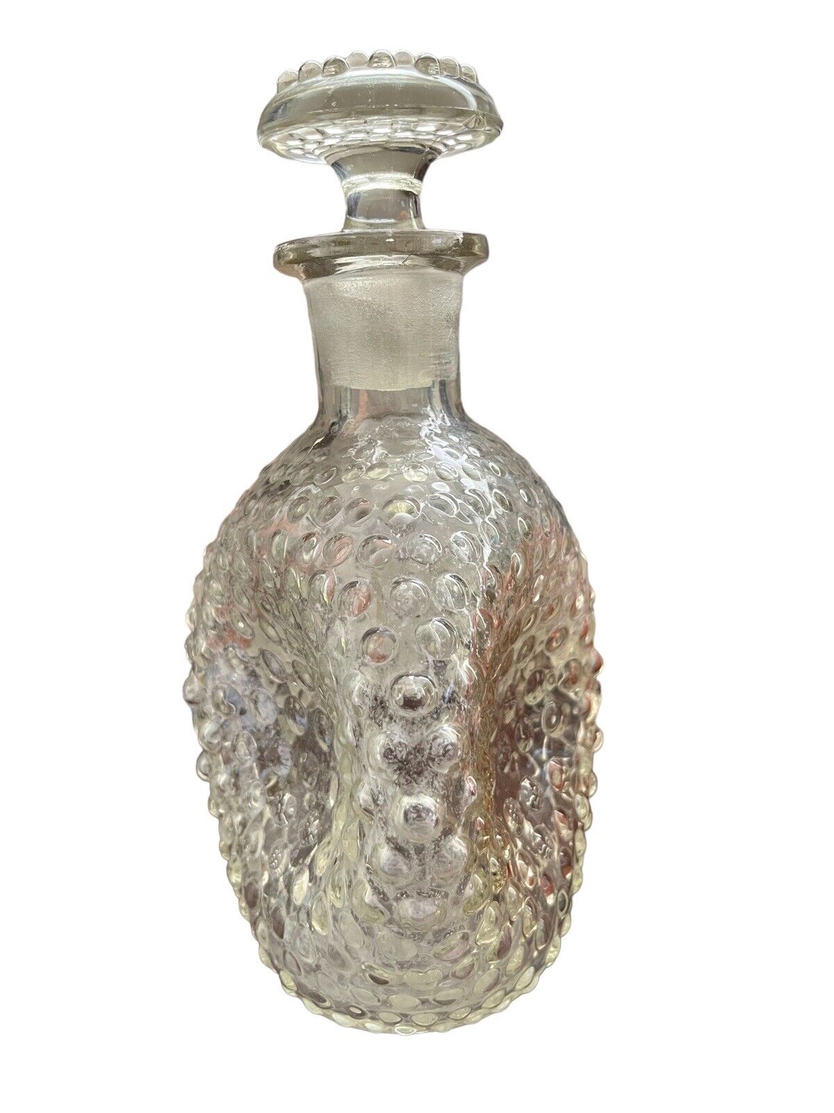 Hobnail Decanter Bottle Clear Glass Blown Pinch Barware Vintage 9”