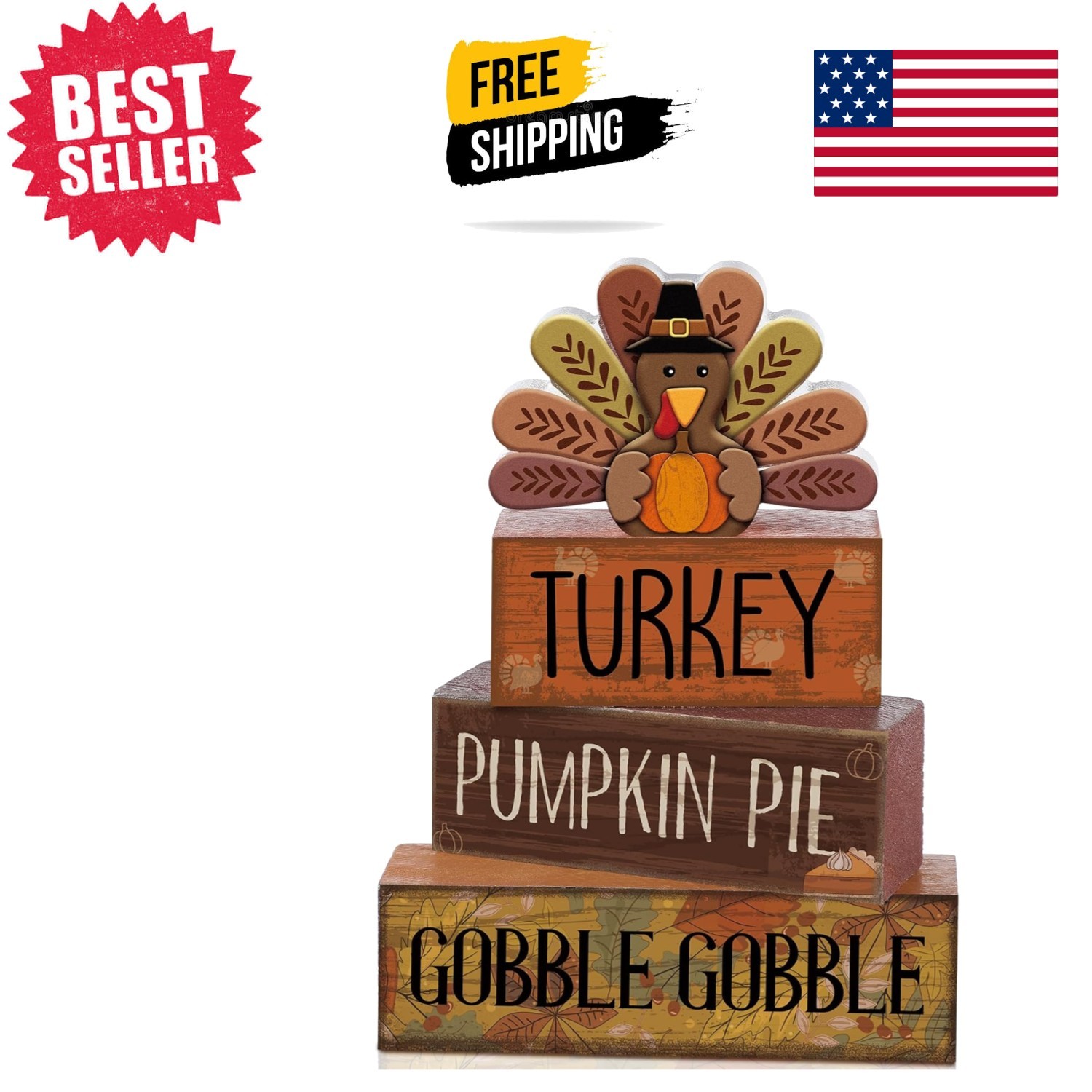4 Wooden Thanksgiving Block Signs - Seasonal Home Decor for Fall Celebrations 4 Wooden Thanksgiving Block Signs - Seasonal Home Decor for Fall Celebrations