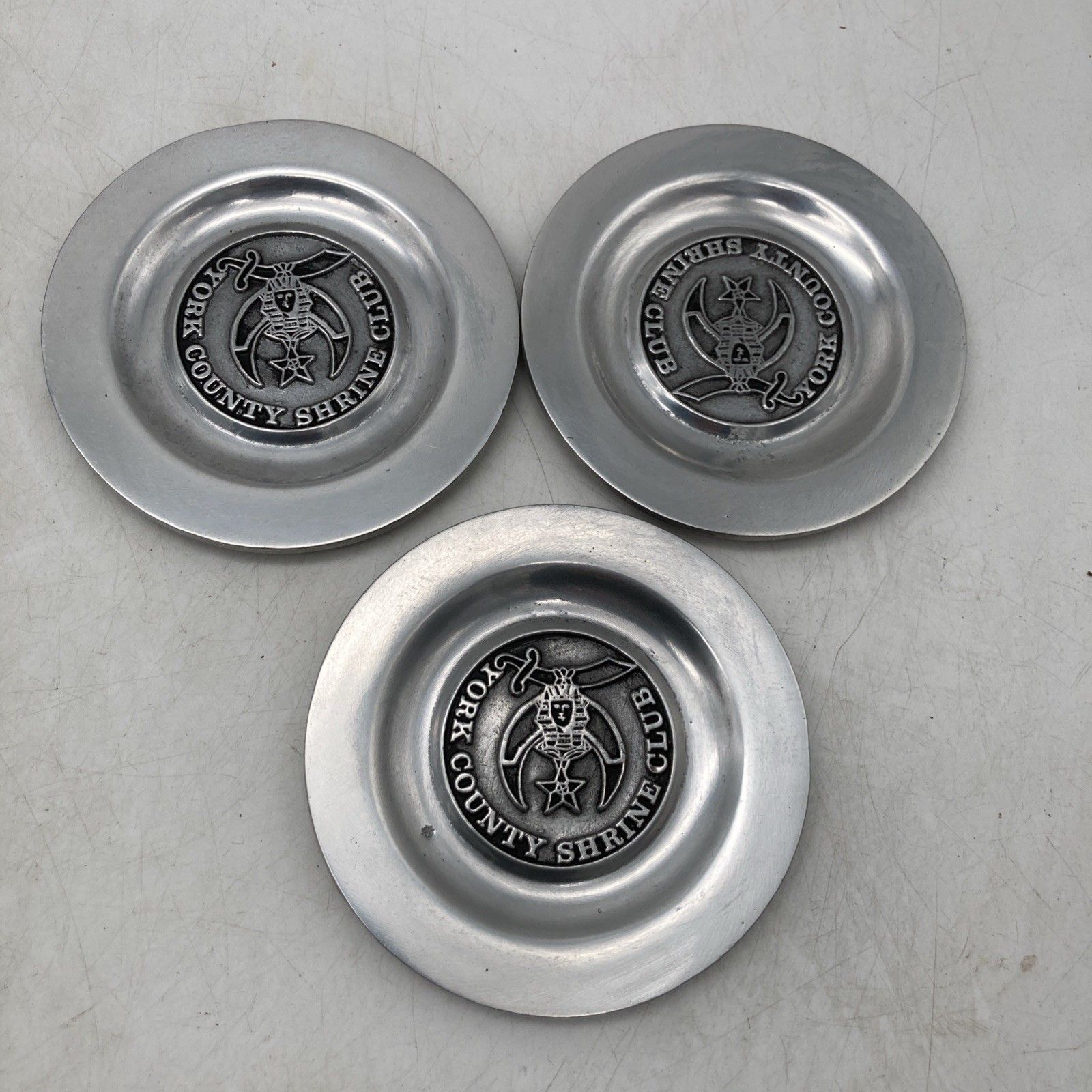 LOT of 3 Vtg Pewtarex York PA Masonic York County Shrine Club Pewter Coasters LOT of 3 Vtg Pewtarex York PA Masonic York County Shrine Club Pewter Coasters