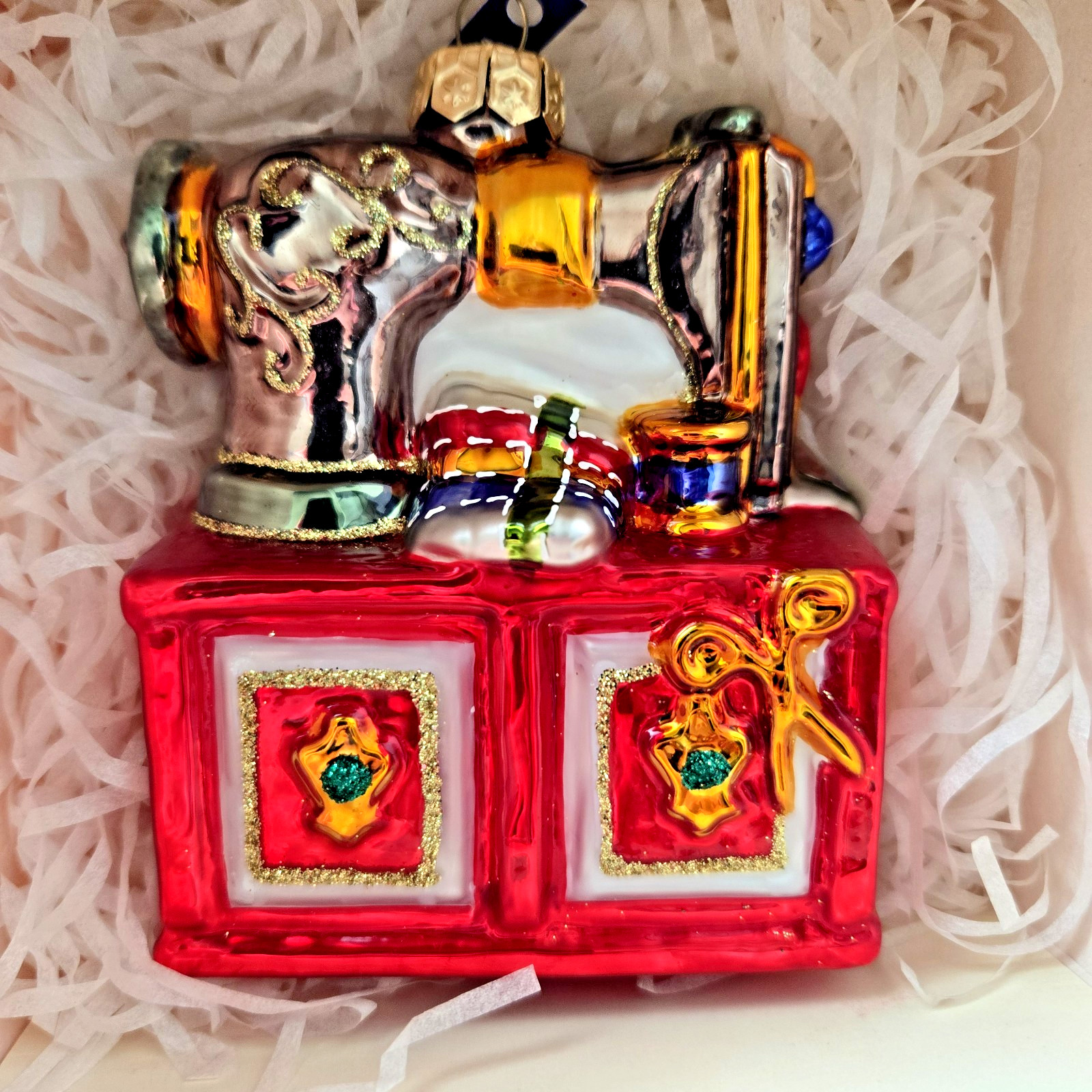 Glassware Art Studio Sewing Machine Handcrafted Glass Ornament - Poland - NEW