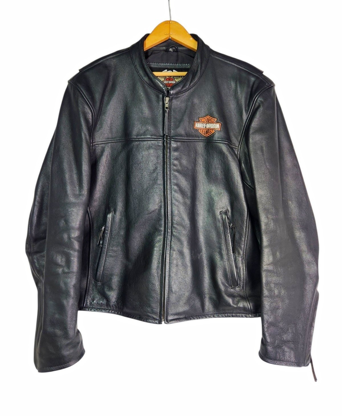 Harley Davidson Leather Motorcycle Jacket Mens XL Black Eagle Patch 2009