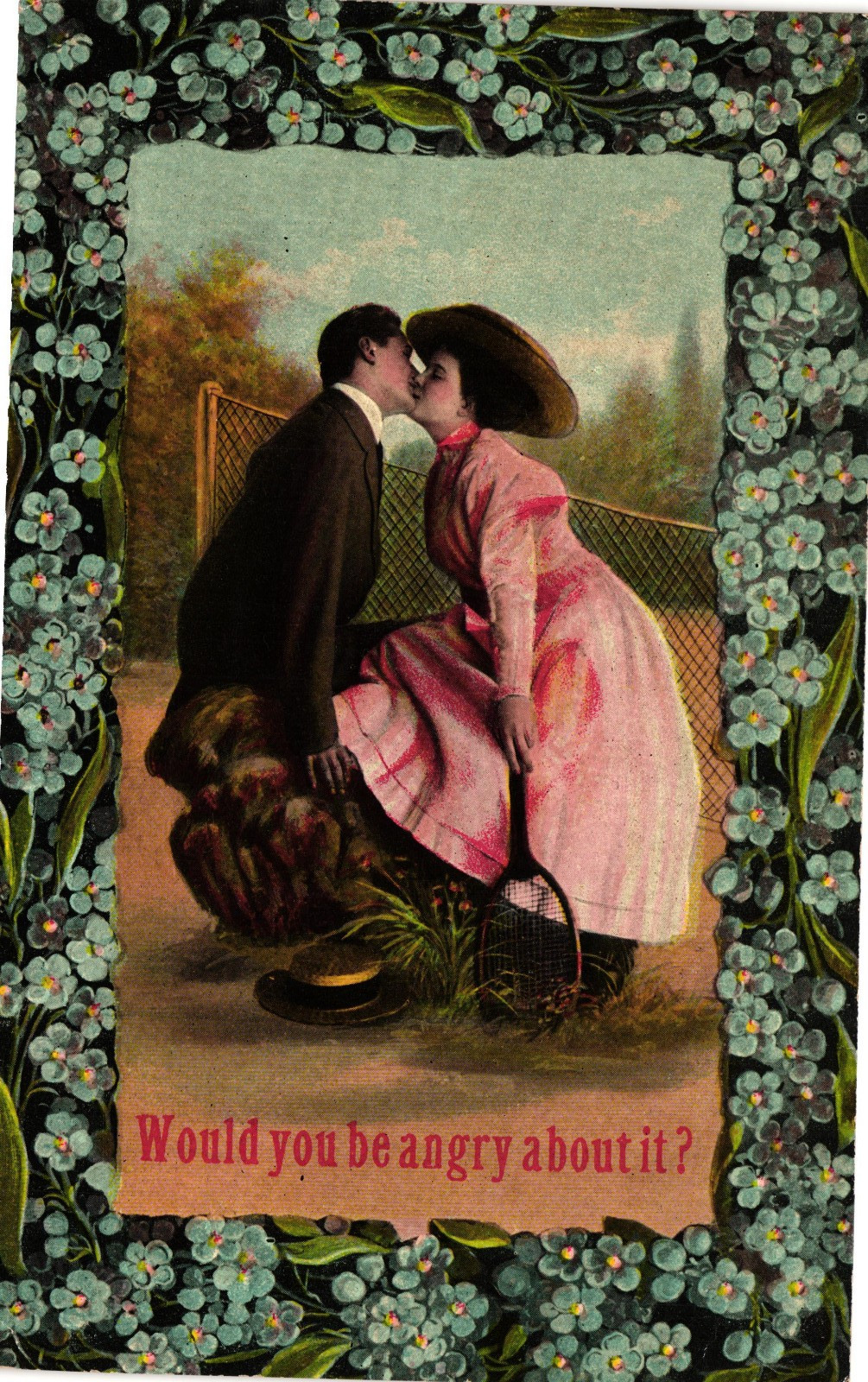 Antique Romantic Postcard Couple Kissing Would You Be Angry About It Antique Romantic Postcard Couple Kissing Would You Be Angry About It
