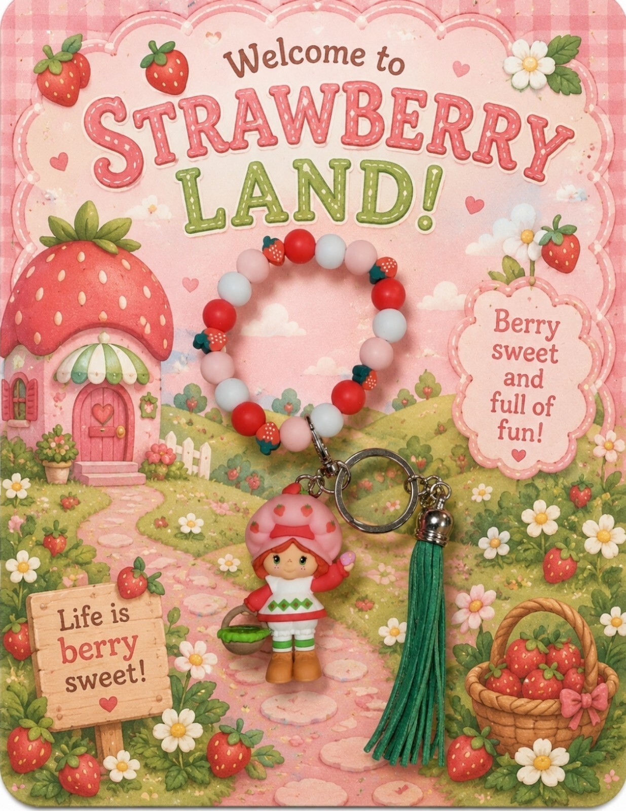 Strawberry Shortcake Bracelet Keychain Tote Purse Bag Charm Accessory Strawberry Shortcake Bracelet Keychain Tote Purse Bag Charm Accessory