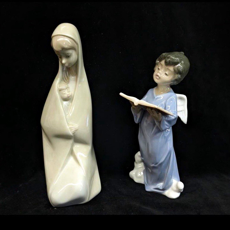 Lladró Porcelain Nativity Mary & Angel Figurines Set of 2, Hand Painted 8in