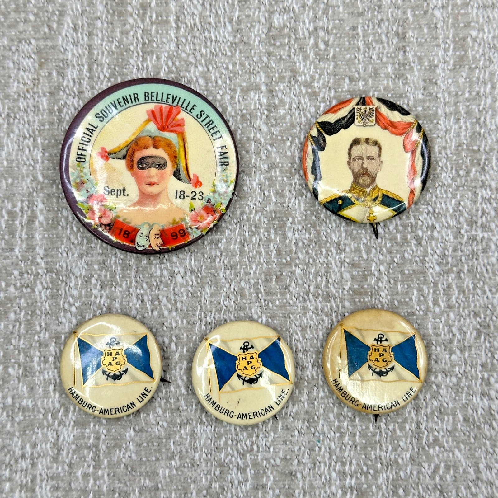 Nice Lot Of 5 Antique / Vintage St. Louis Themed Buttons 1800's 1900's