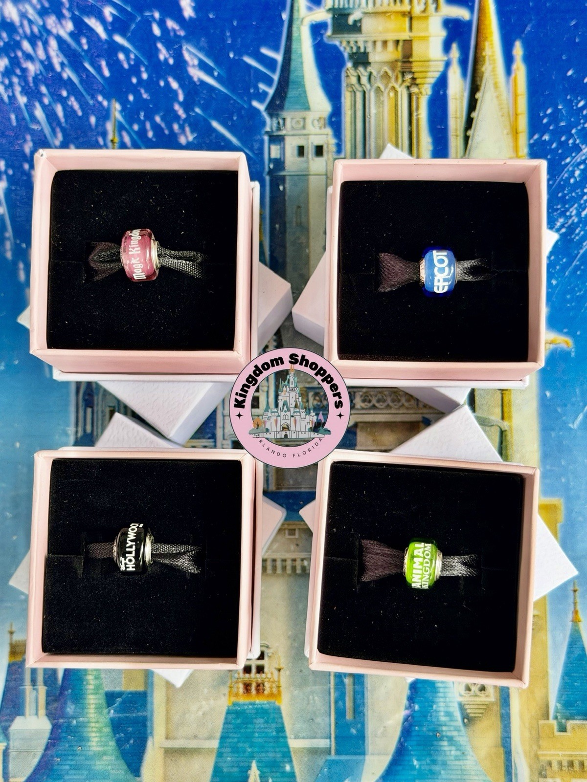 2026 Walt Disney World Parks Pandora 4 Parks Murano Glass Charm Set New