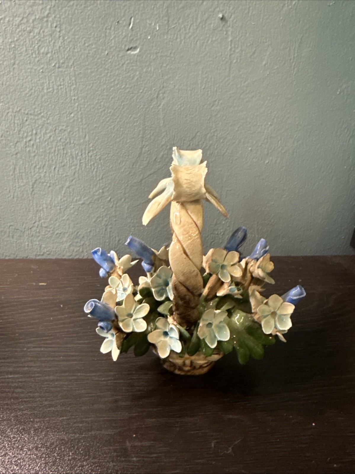 Vintage Italian Capodimonte Porcelain Floral Basket Figurine 