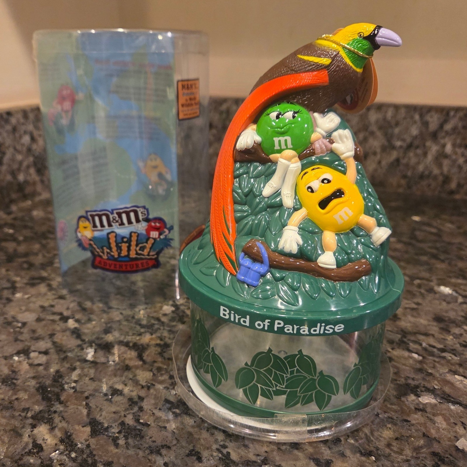 M&Ms Wild Adventures Bird of Paradise Coin Bank Limited Edition Green Yellow M&M