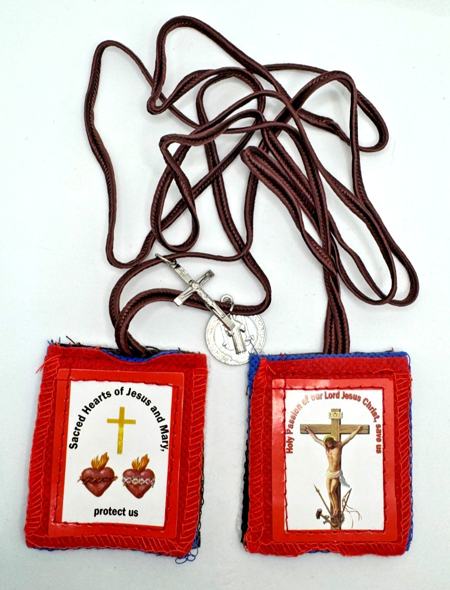 Fivefold Scapular with Crucifix and St Benedict Medal Catholic Fivefold Scapular with Crucifix and St Benedict Medal Catholic