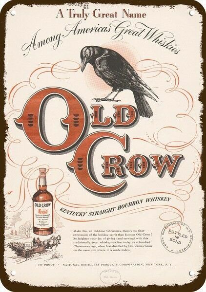 1948 OLD CROW BOURBON WHISKEY & Christmas Sleigh DECORATIVE REPLICA METAL SIGN 1948 OLD CROW BOURBON WHISKEY & Christmas Sleigh DECORATIVE REPLICA METAL SIGN