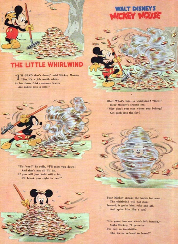 Walt Disney's Mickey Mouse Print 1940s Fall Season Raking Leaves Disney Decor Walt Disney's Mickey Mouse Print 1940s Fall Season Raking Leaves Disney Decor