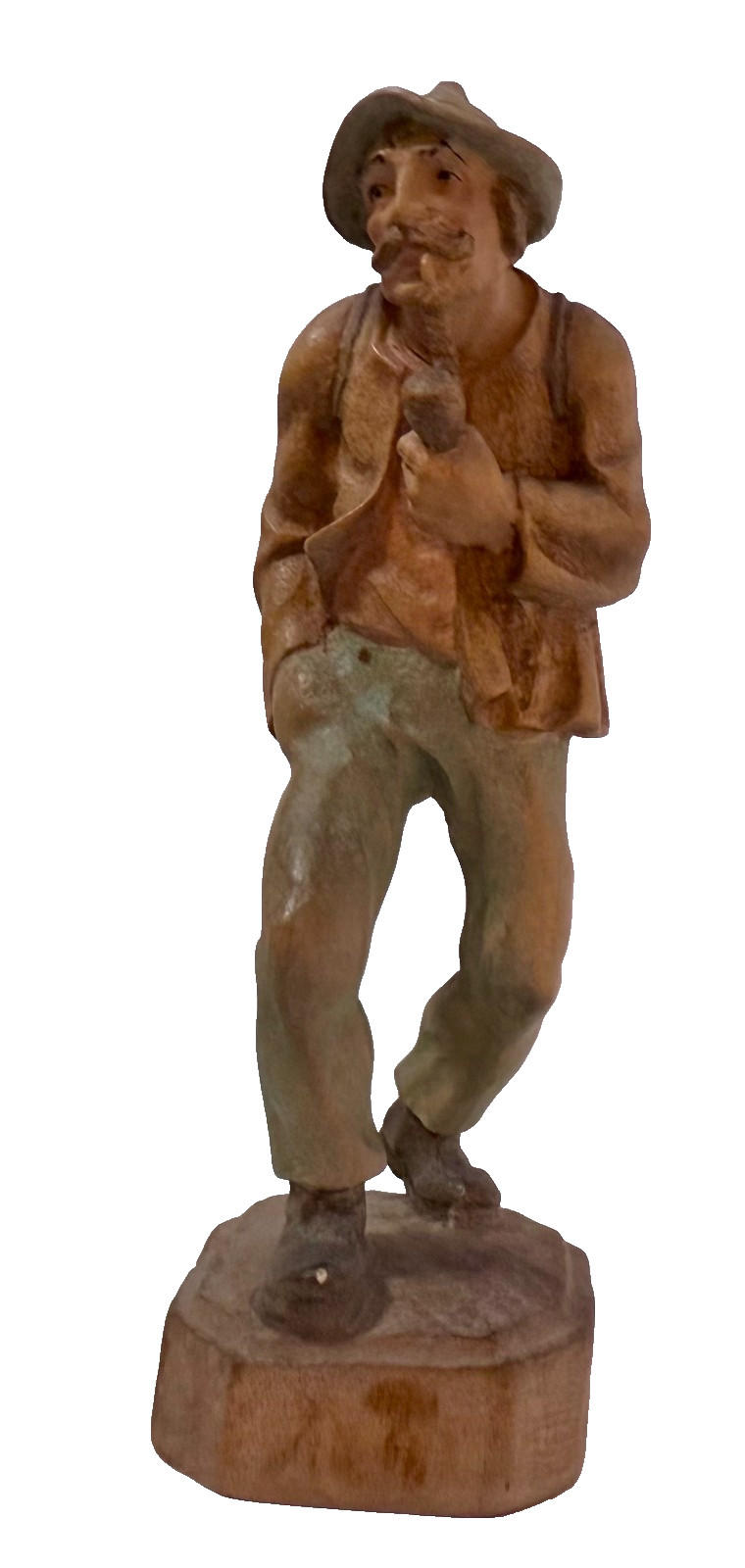 Vintage Austrian Tyrol Bidhauer Hand Carved Man Figure Smoking a Pipe