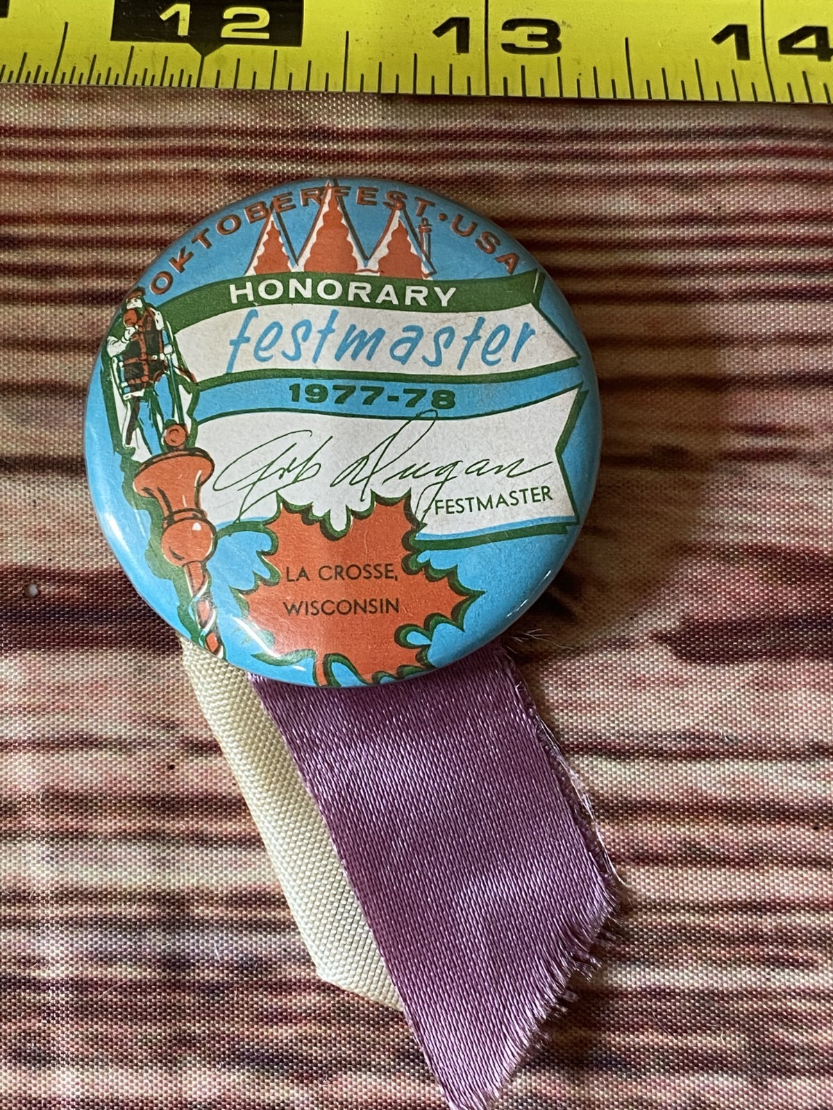 Vtg 1977-78 Oktoberfest button Pin w/ribbon Collectible Honorary Festmaster WI