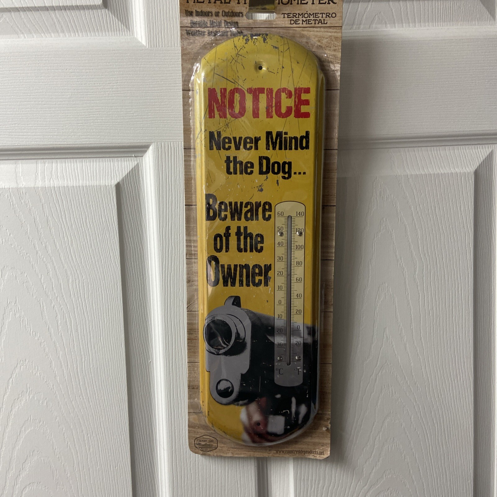 Metal Thermometer Sign Notice Never Mind the Dog Beware of the Owner Distressed Metal Thermometer Sign Notice Never Mind the Dog Beware of the Owner Distressed