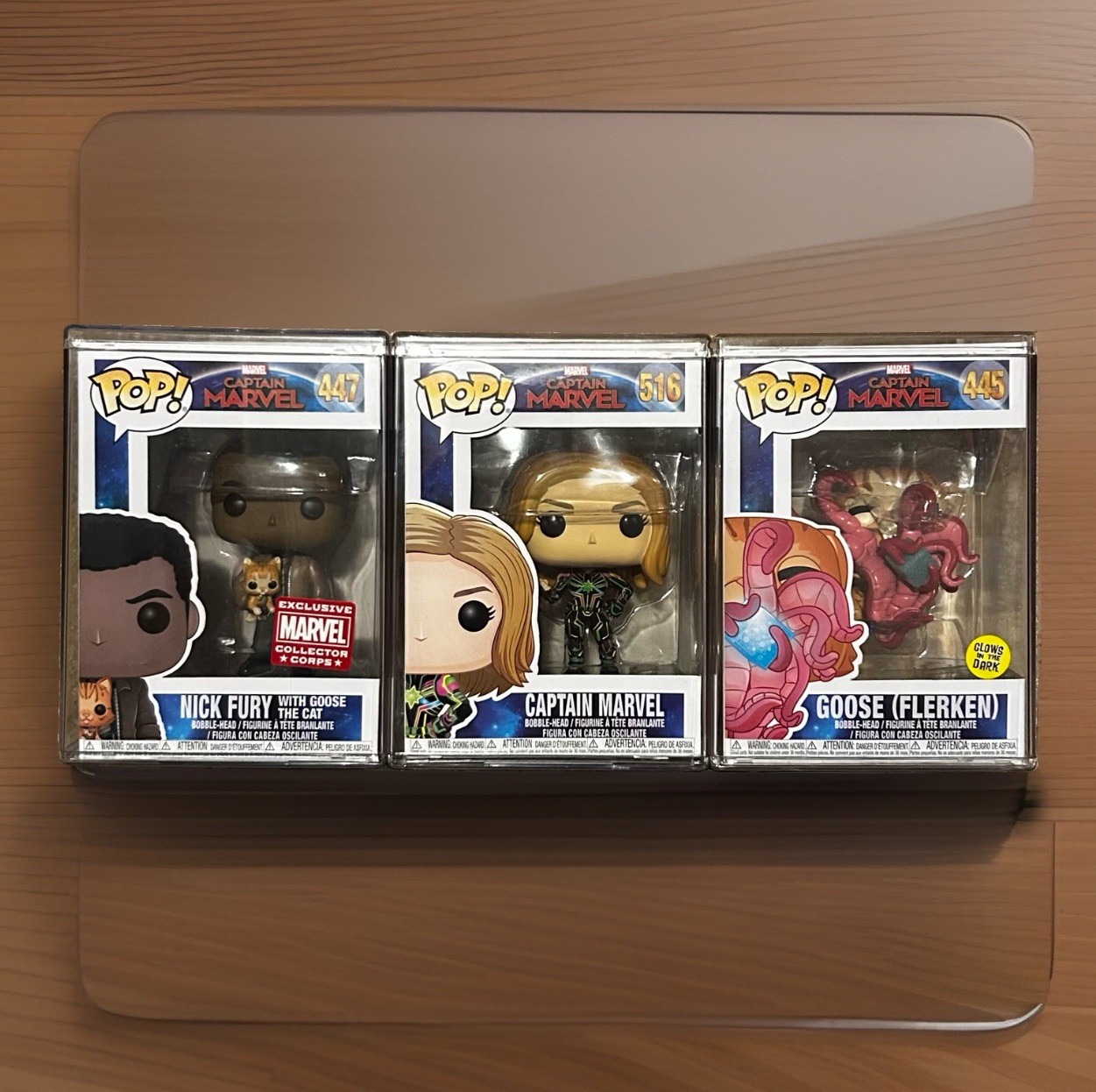 Funko Pop 3 Pack Marvel - Nick Fury w Goose 447 Goose 445 Captain Marvel 516