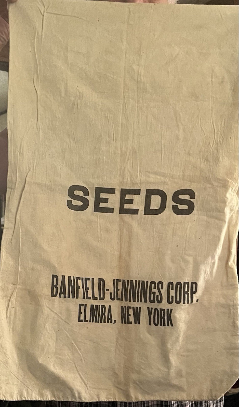 Vintage 1950s SEEDS Seed Cloth Bag Farm Feed Sack Banfield Jennings ELMIRA Sack