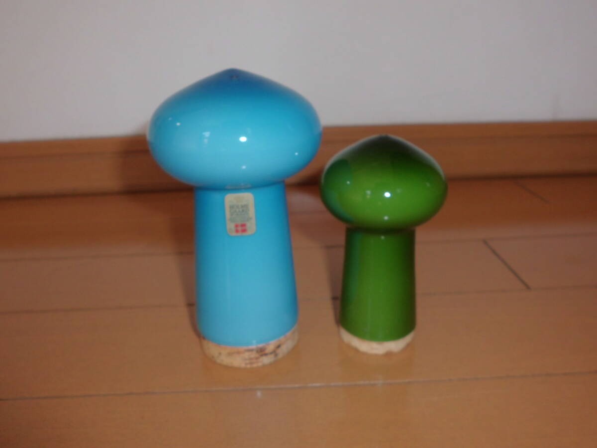 Holmegaard Michael Bang Mushroom Salt Pepper Shakers Blue Green 1970s Denmark