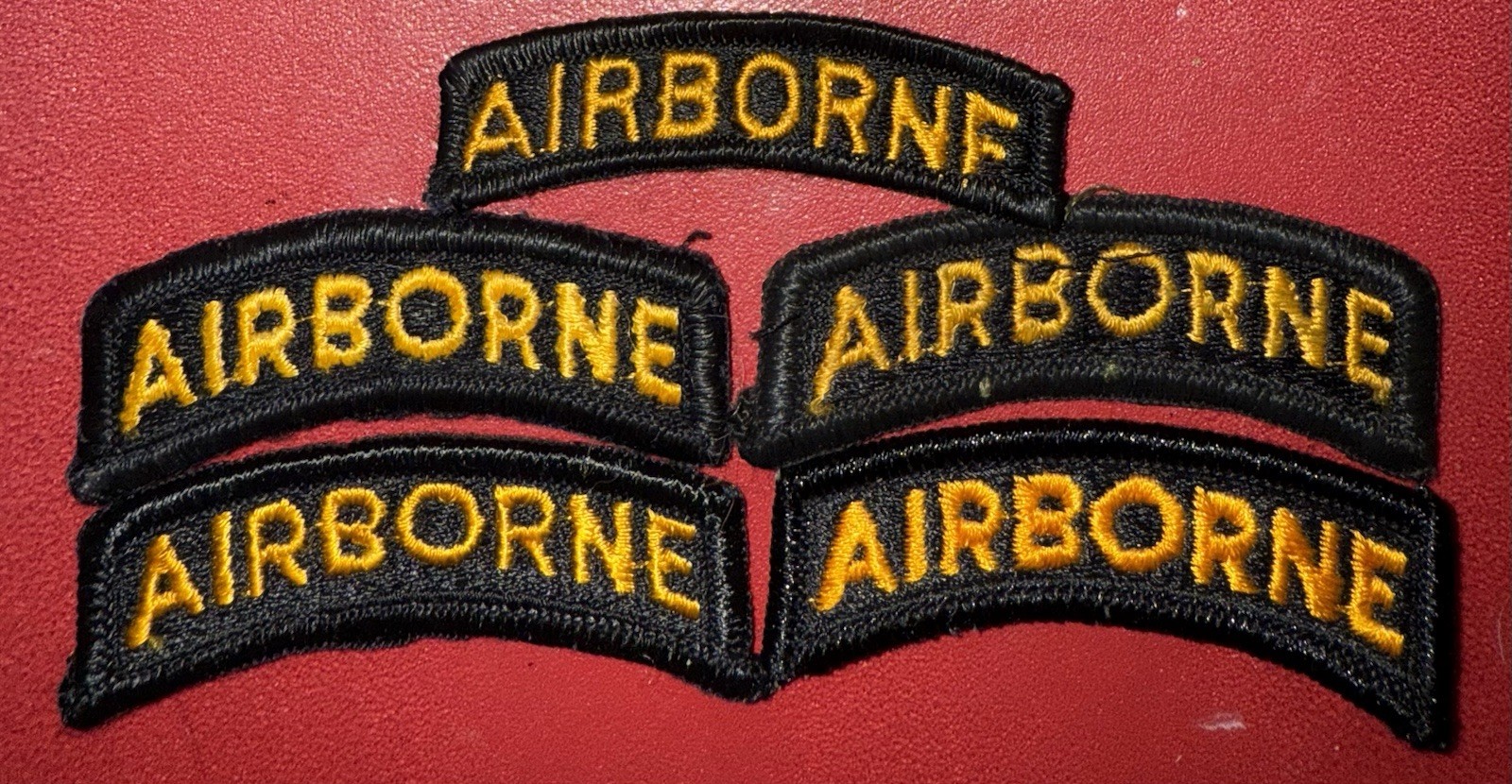 1980s - GWOT Era US Army Black And Yellow Airborne Tab / Patch (ID) 1980s - GWOT Era US Army Black And Yellow Airborne Tab / Patch (ID)