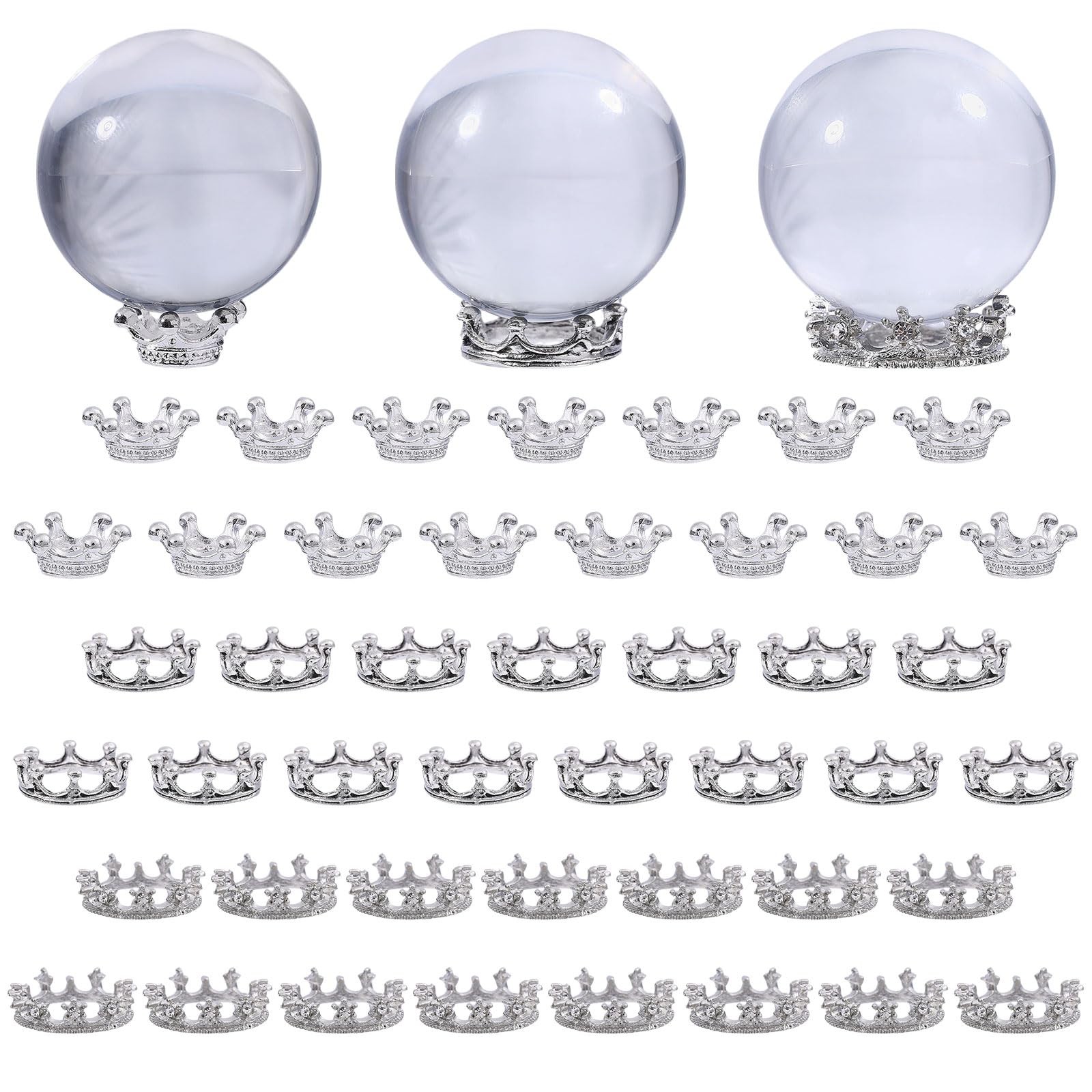 45Pcs Mini Crystal Stand Metal Sphere Holder 13/17/20mm Crown Shaped Display ...