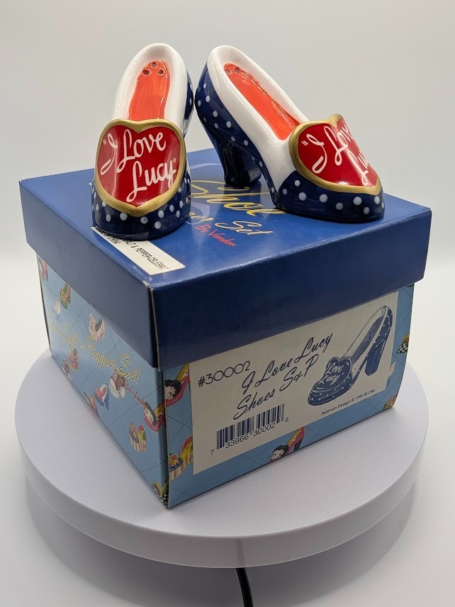 I Love Lucy Shoe Salt & Pepper Shakers Set By Vandor Vintage - in Blue Shoebox I Love Lucy Shoe Salt & Pepper Shakers Set By Vandor Vintage - in Blue Shoebox