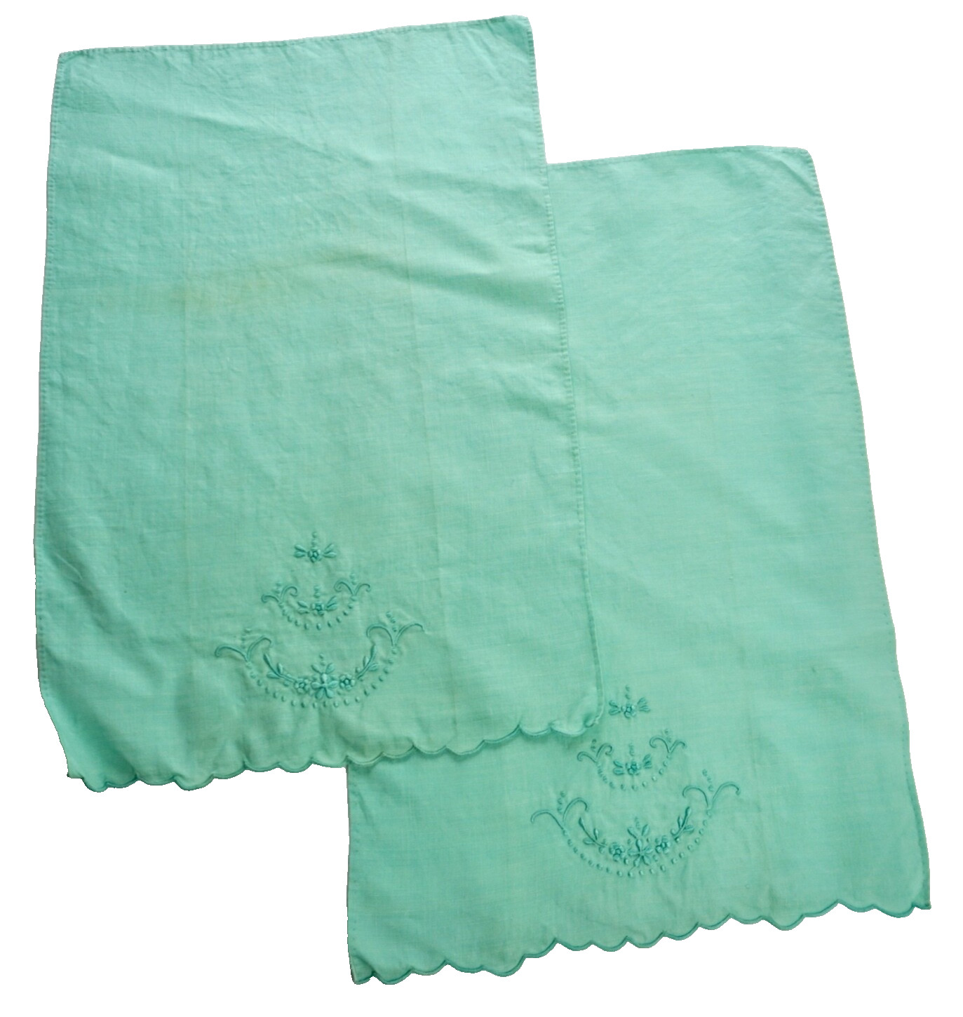 VTG c1940s–1950s Embroidered Cotton Dresser Scarf Aqua Floral Tray Liner 17 x 11 VTG c1940s–1950s Embroidered Cotton Dresser Scarf Aqua Floral Tray Liner 17 x 11