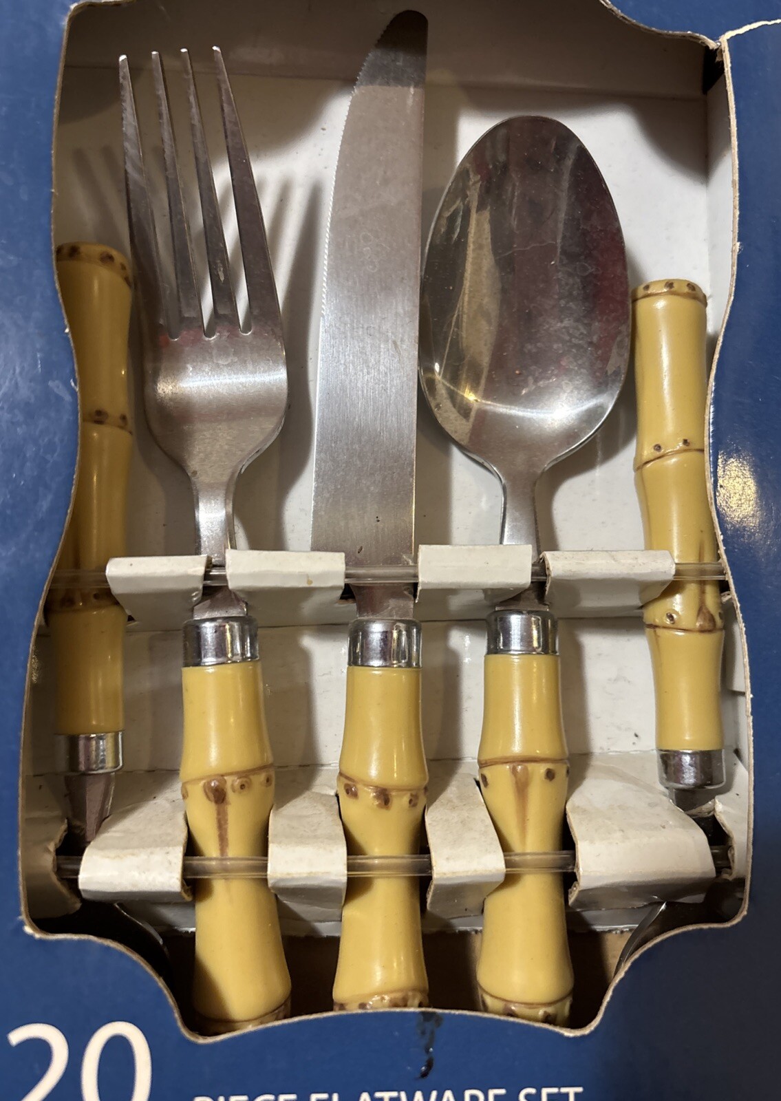 VTG 20 Piece Flatware Bamboo Handle Hampton Silversmiths Natural Stainless 2003