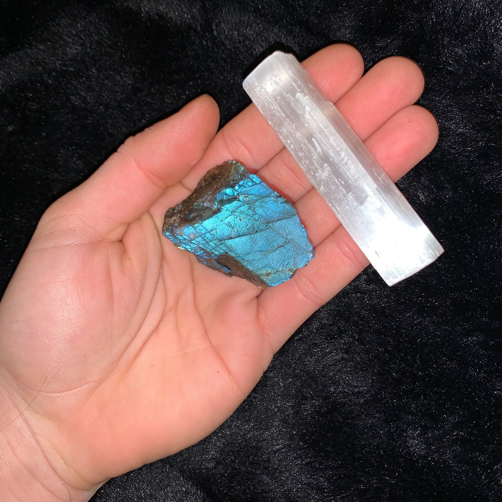 One (1) Charged Labradorite Rough Gemstone + A FREE Selenite Charging Stick