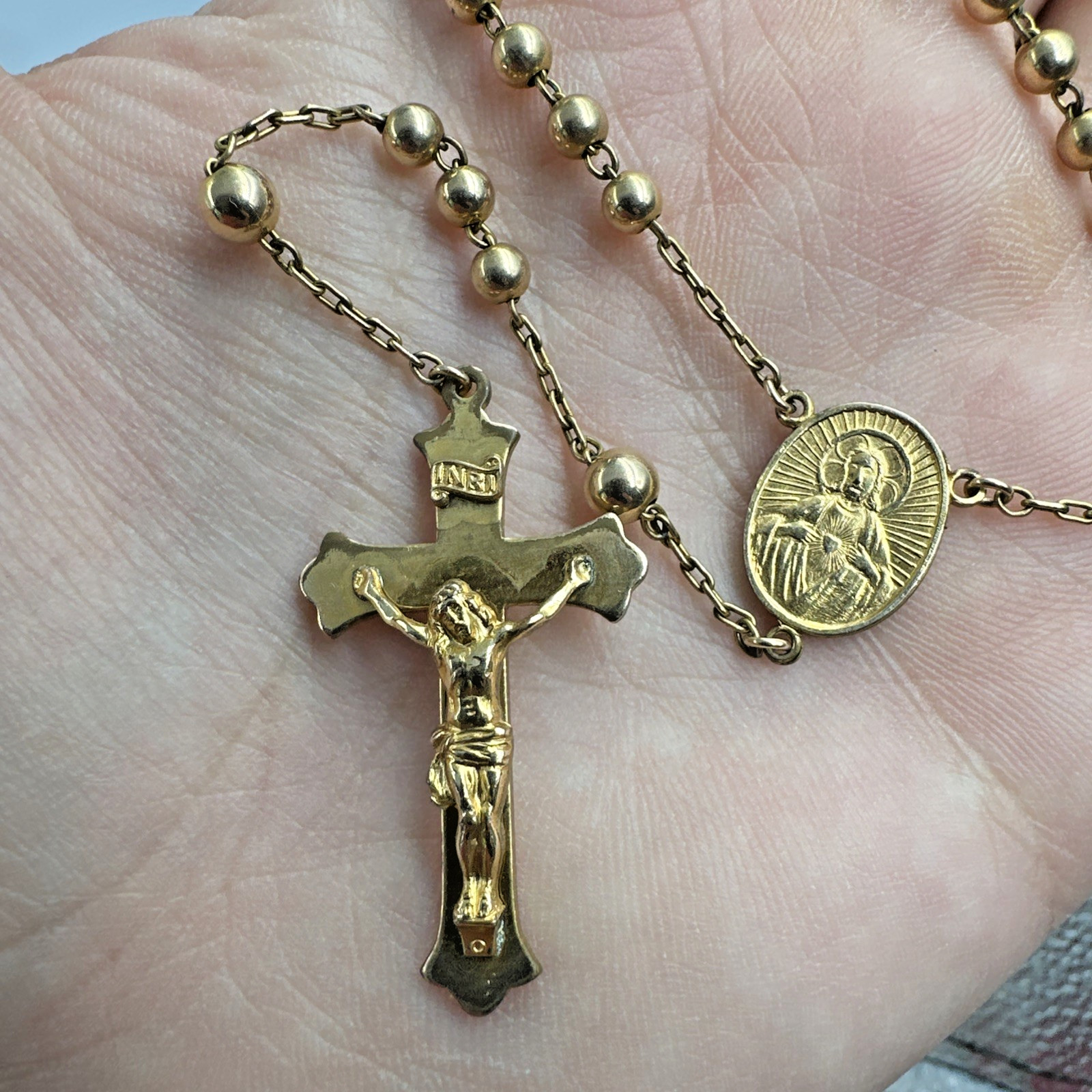 Vintage 1/20 12k Gold Filled Rosary B.B. Co Crucifix Reversible Medallion 11.87g