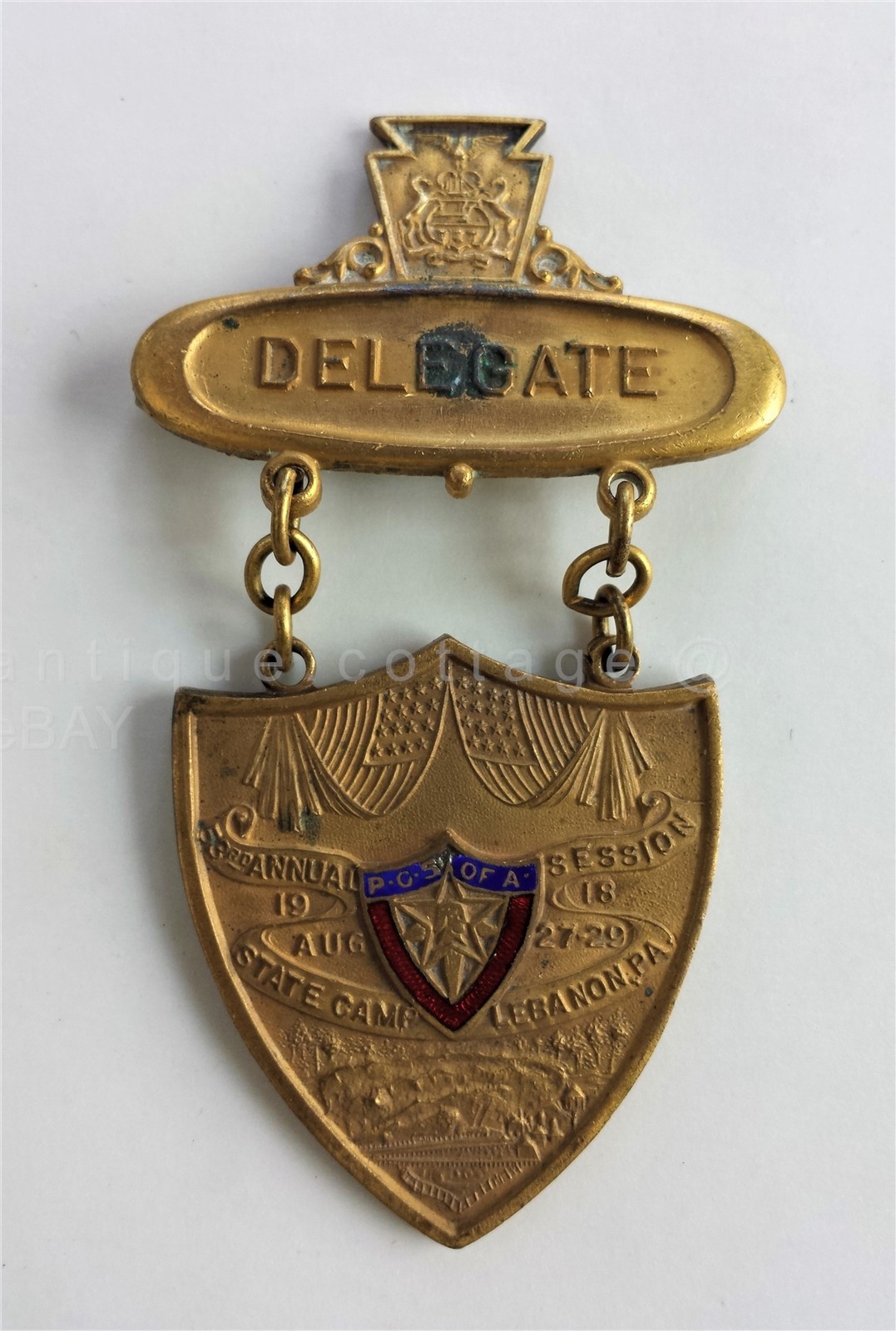 1918 antique PATRIOTIC ORDER SON of AMERICA MEDAL lebanon pa 53rd ANNUAL SESSION