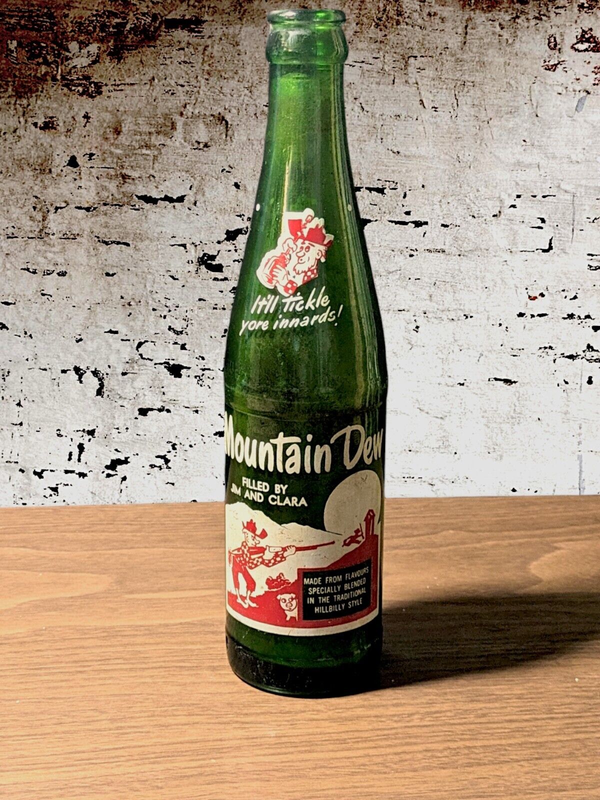 Vintage 1960's Mountain Dew Green Glass *empty* Bottle Filled By Jim & Clara...