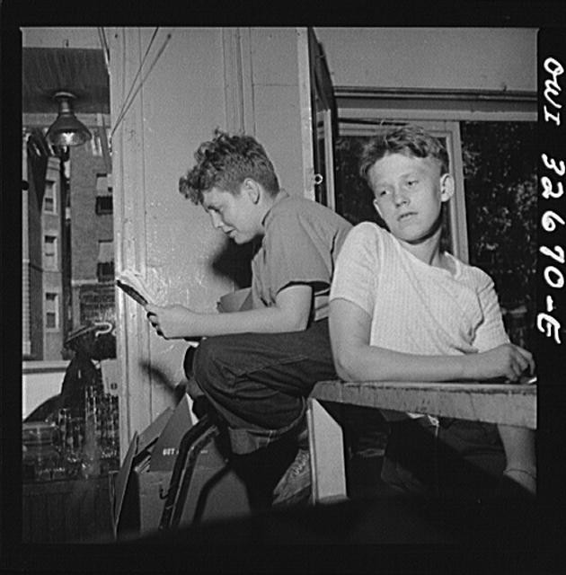 Photo:Washington D.C. 1940s Two Boys at Diner Counter Helping Customers