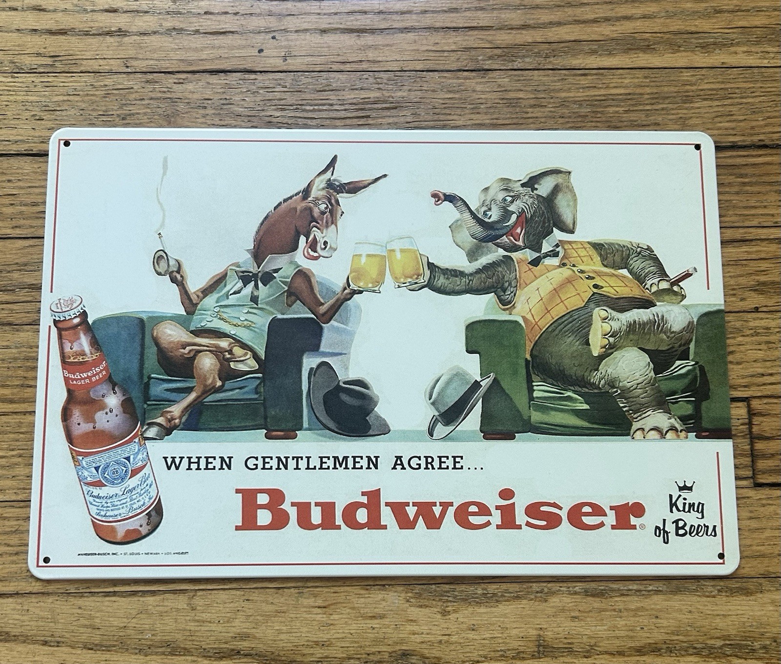 Budweiser - When Gentleman Agree - King of Beers - Metal Beer Sign 9 x 12 Budweiser - When Gentleman Agree - King of Beers - Metal Beer Sign 9 x 12