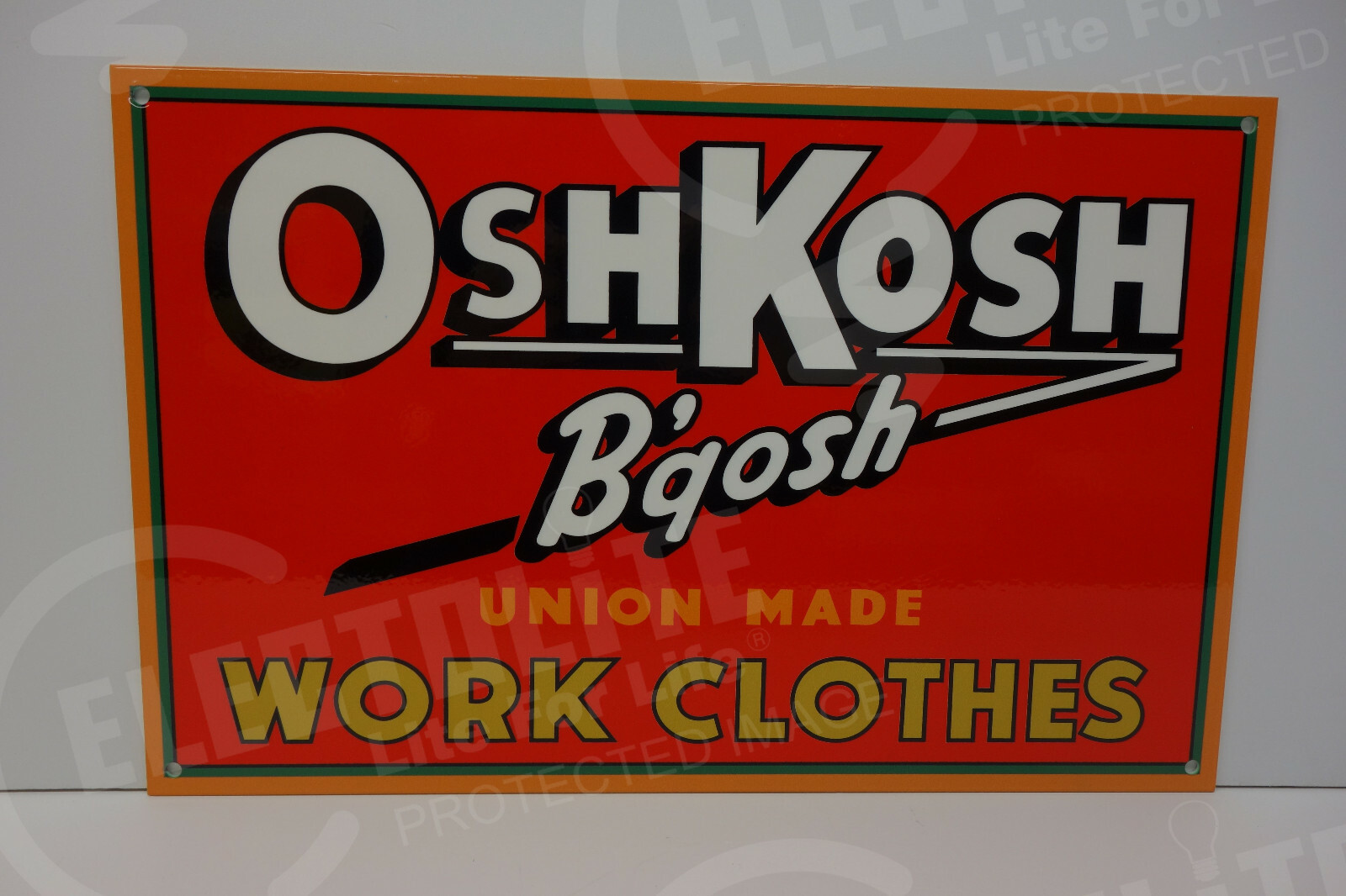OSHKOSH B\'gosh UNION MADE WORK CLOTHES STEEL ENAMEL SIGN 9\