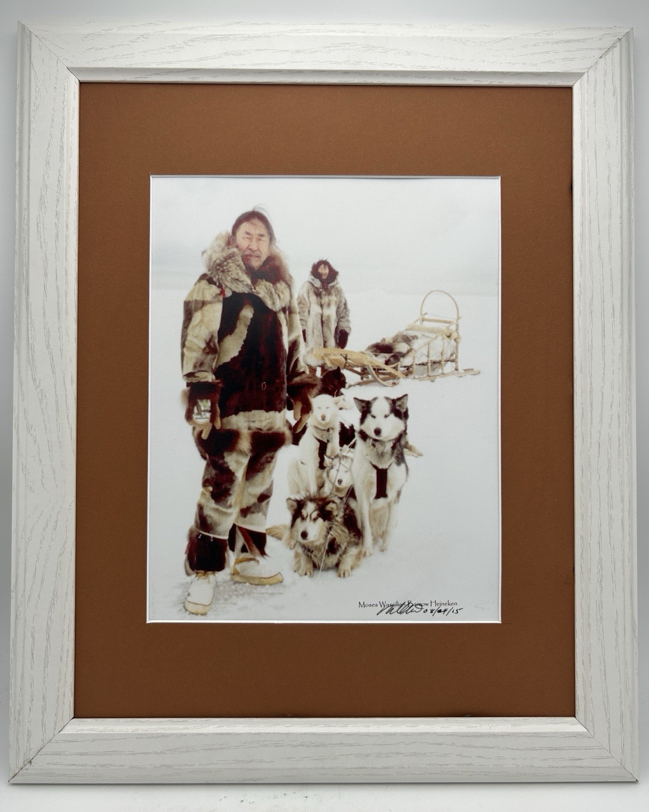 Vintage Alaska Barrow Moses Wassilieff Sled Dog Photograph Signed Framed 16.5”