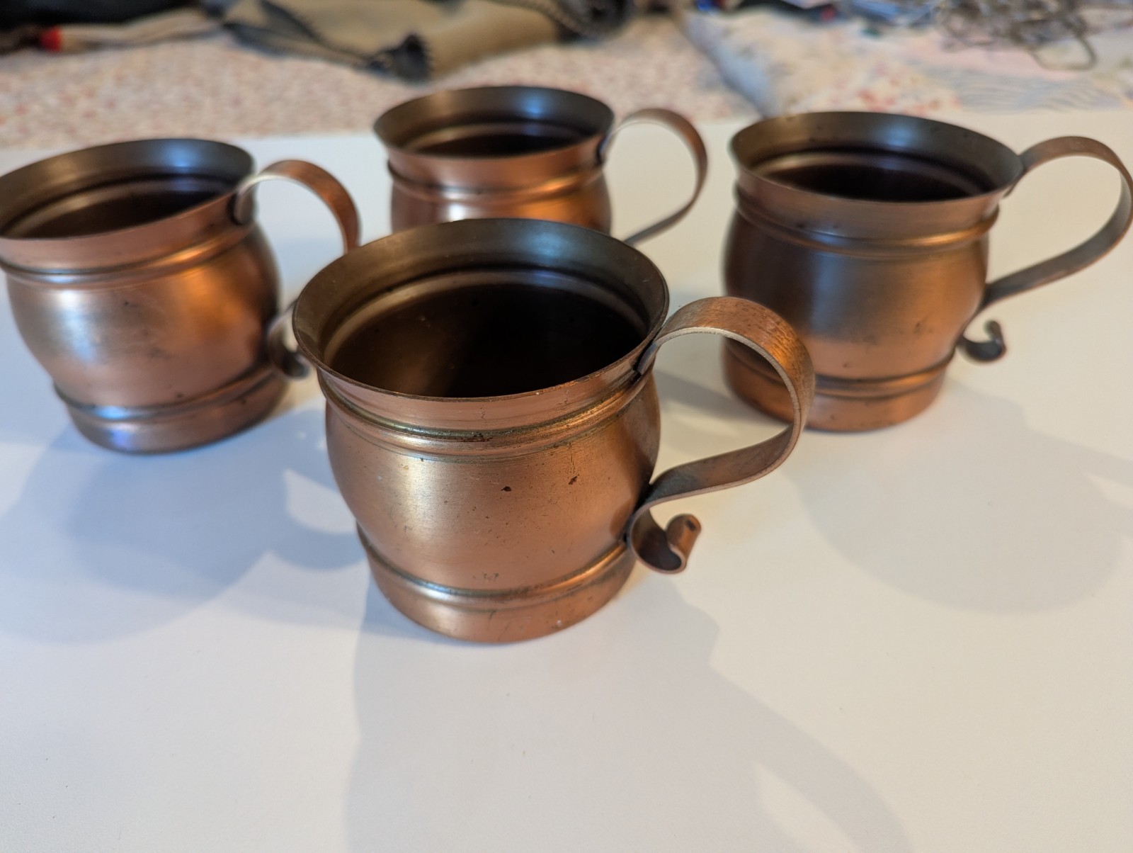 Vintage Gregorian Copper Barrel Mugs Set of 4 Solid Copper Steins 94 USA MCM